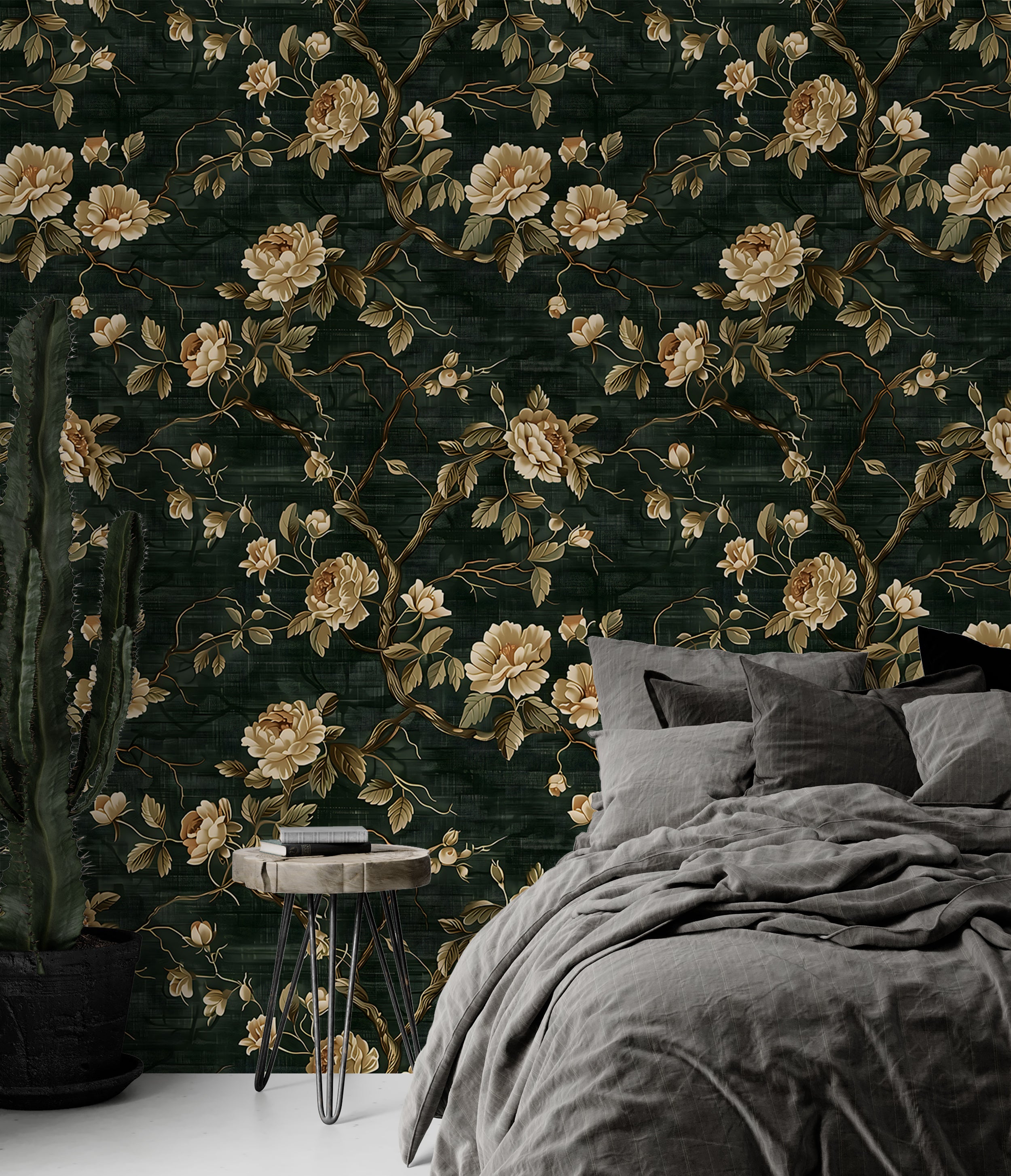 Vintage botanical peel and stick wallpaper