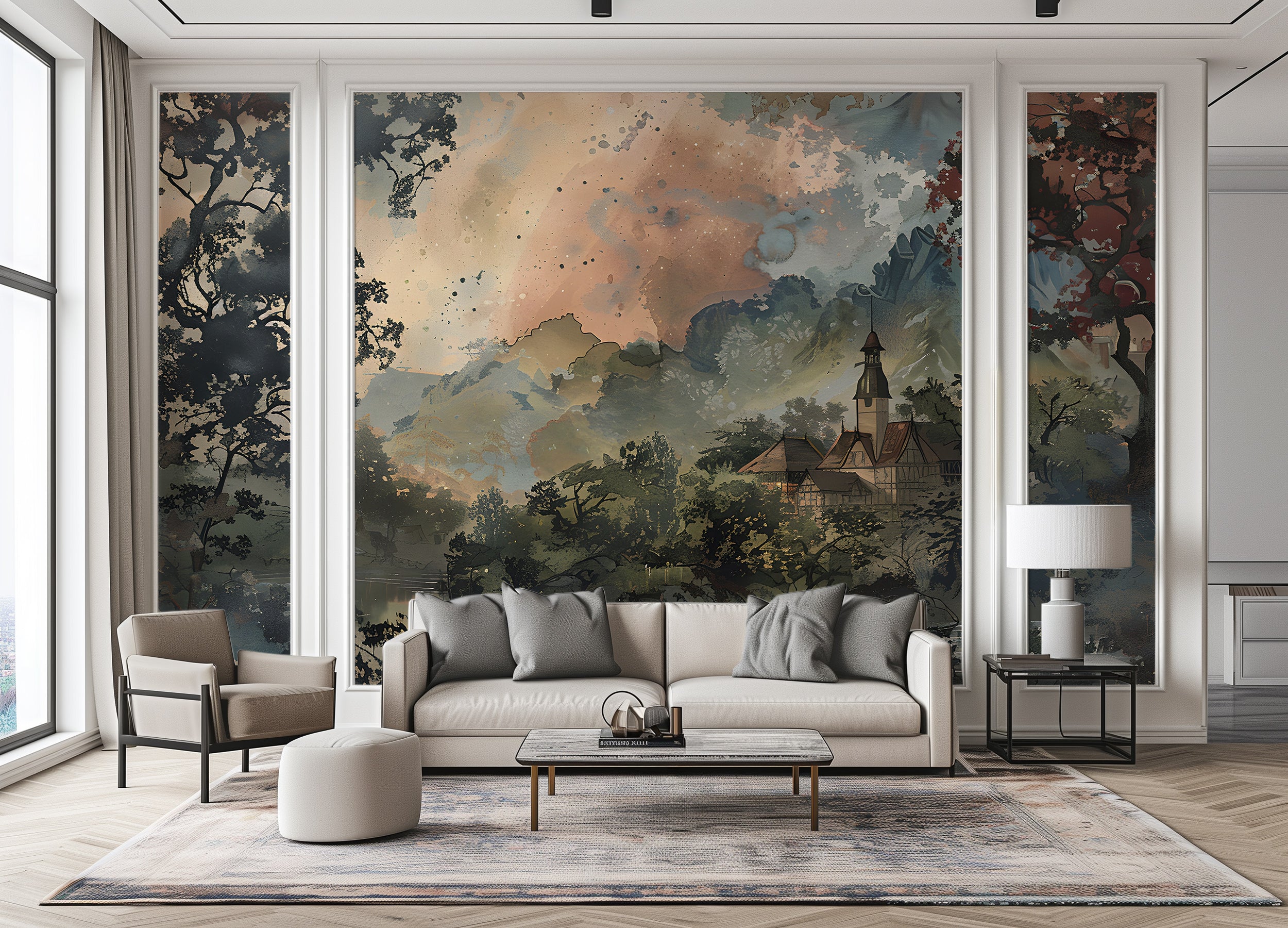 Vintage forest landscape wall art Removable old-style wall mural