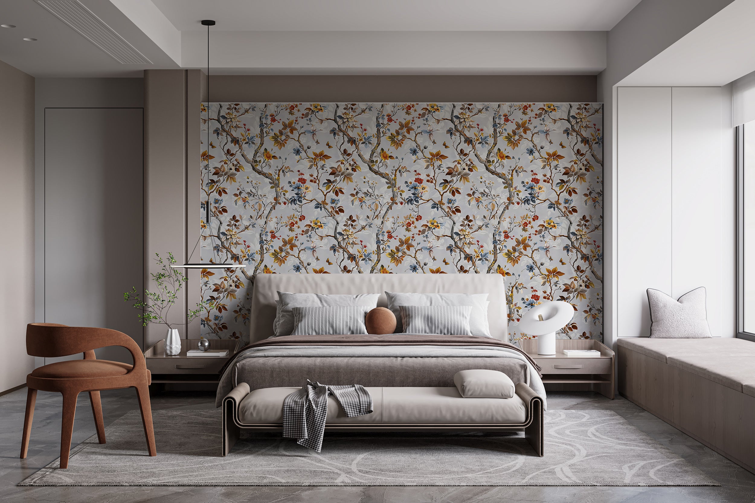 Autumn botanical wall decor Grey peel and stick floral wallpaper