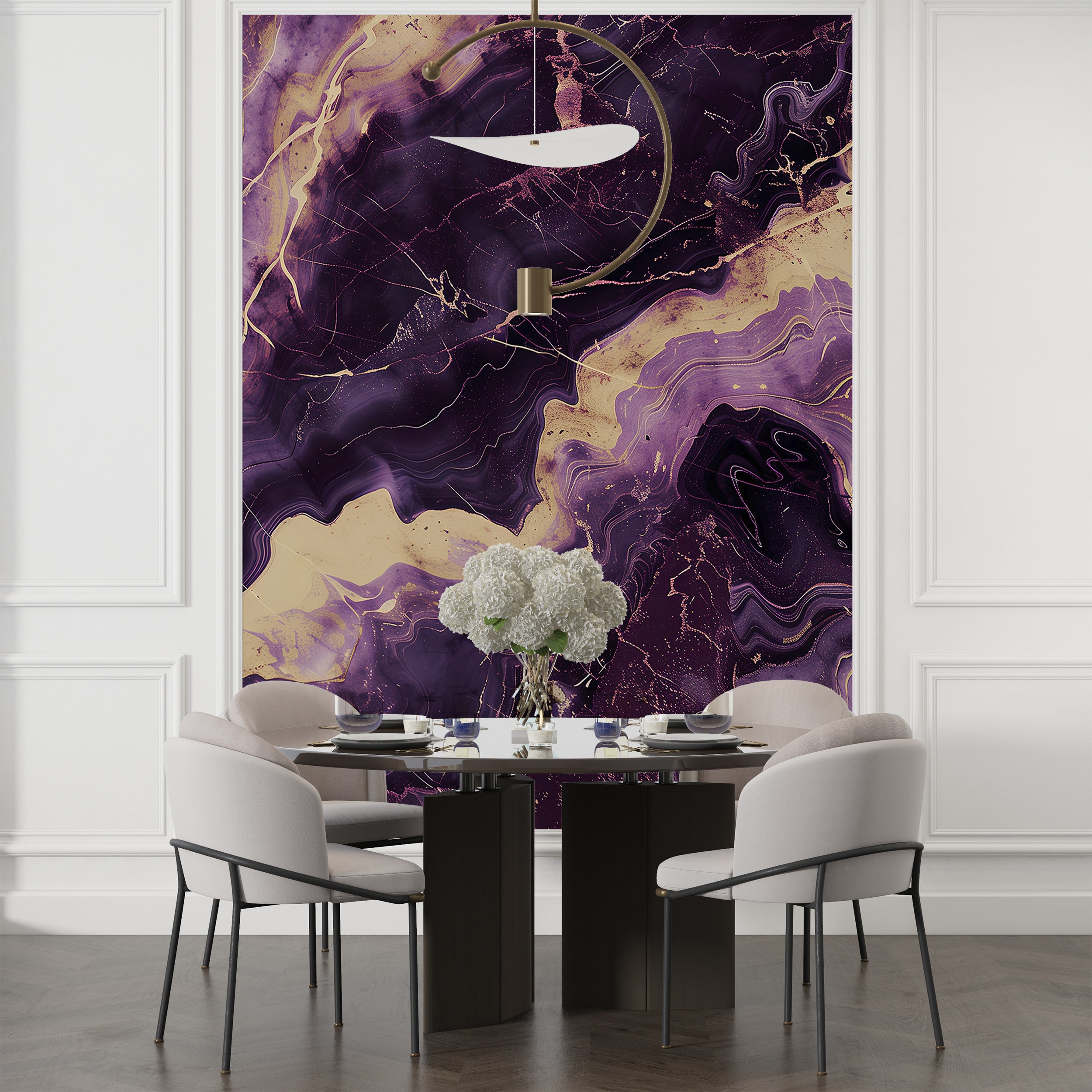 Dark marble peel and stick mural Removable purple marble wall art