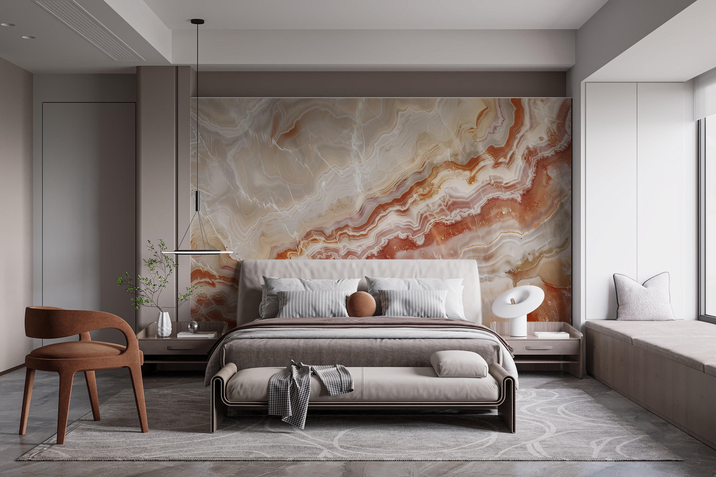 Natural marble peel and stick mural Elegant peach marble wall decor