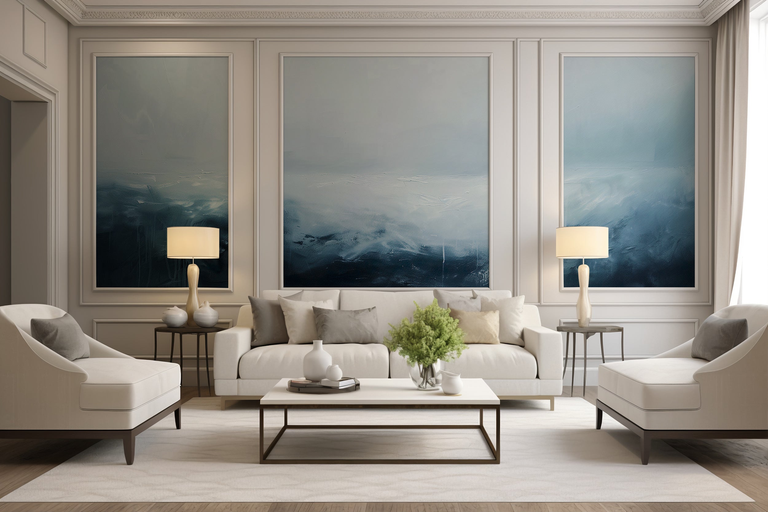 Watercolor blue ocean wall decor Removable soft blue wall mural