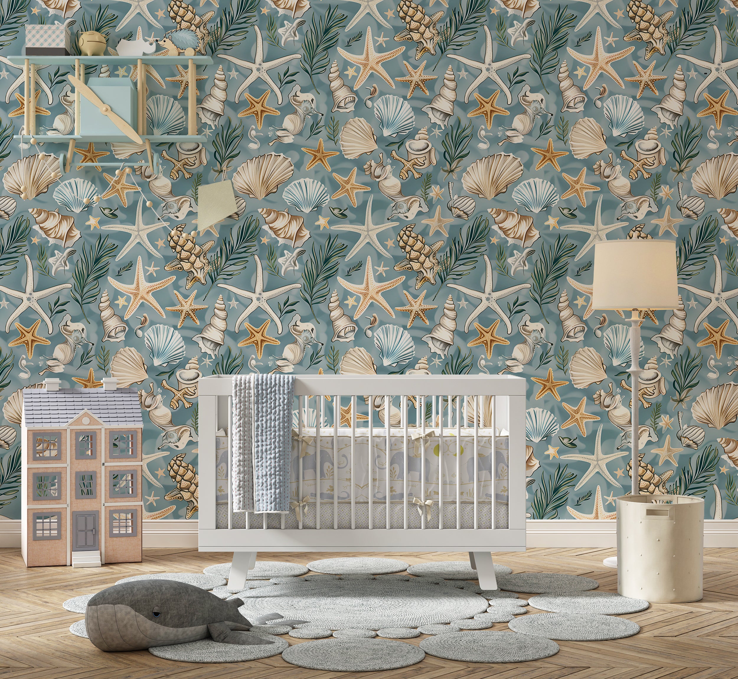 Removable underwater nursery decor Peel and stick ocean life wallpaper