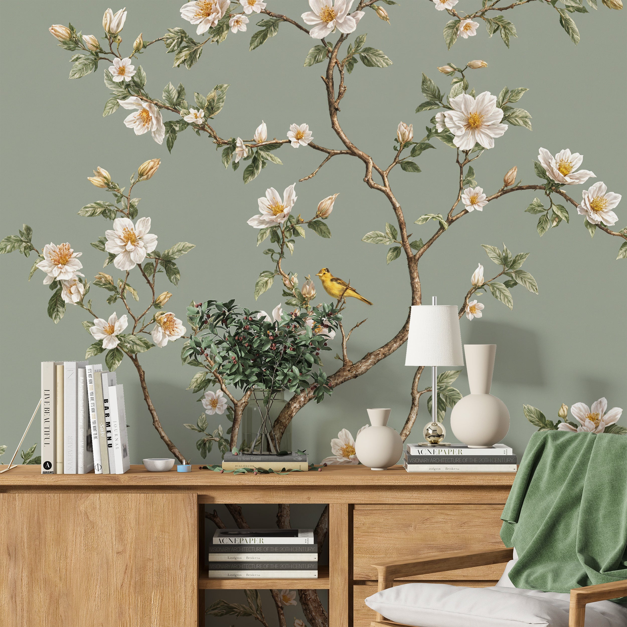 Peel and stick blossom tree mural
Delicate white floral mural for walls