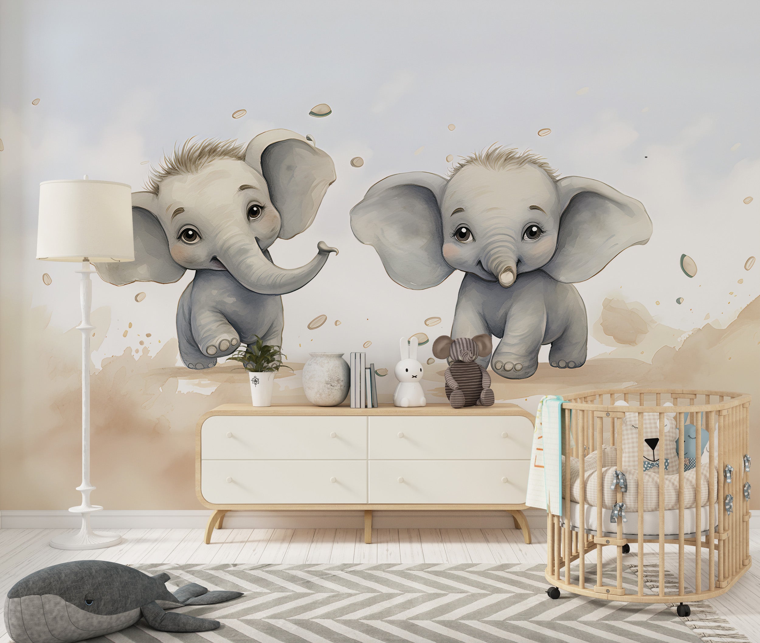 Baby Elephant Safari Nursery Mural