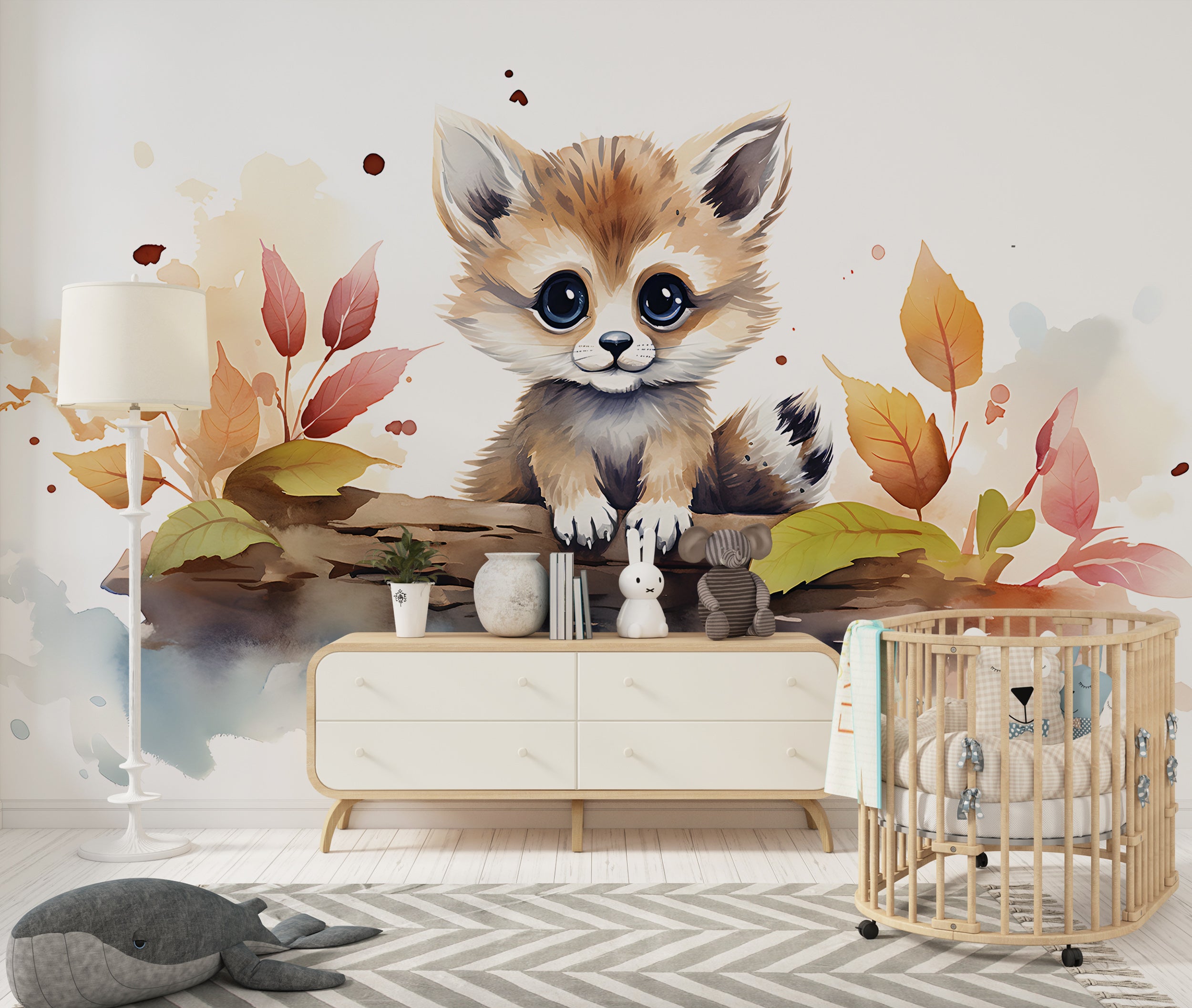 Kids Watercolor Animal Nursery Mural