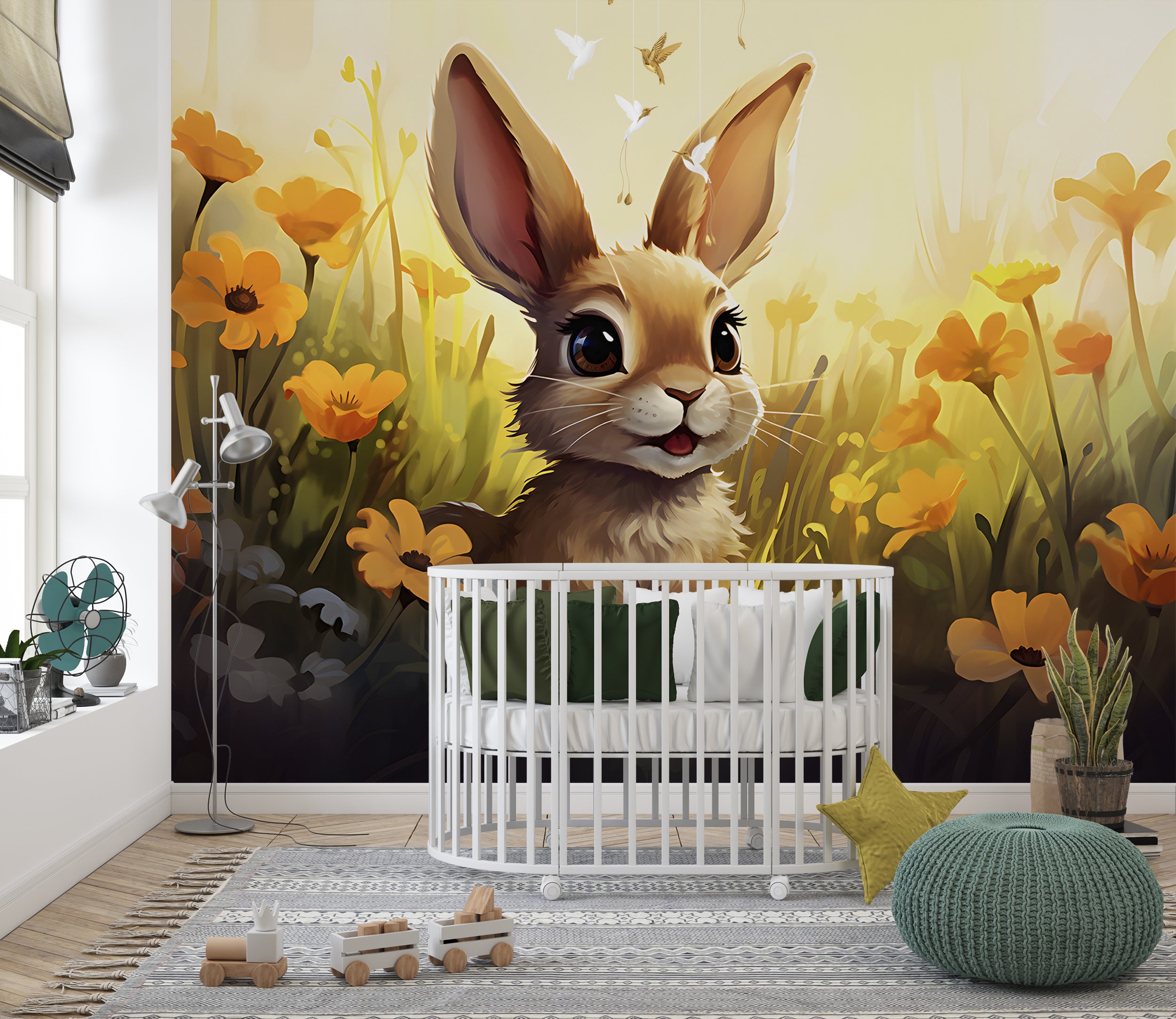 Joyful Flower Field Bunny Mural