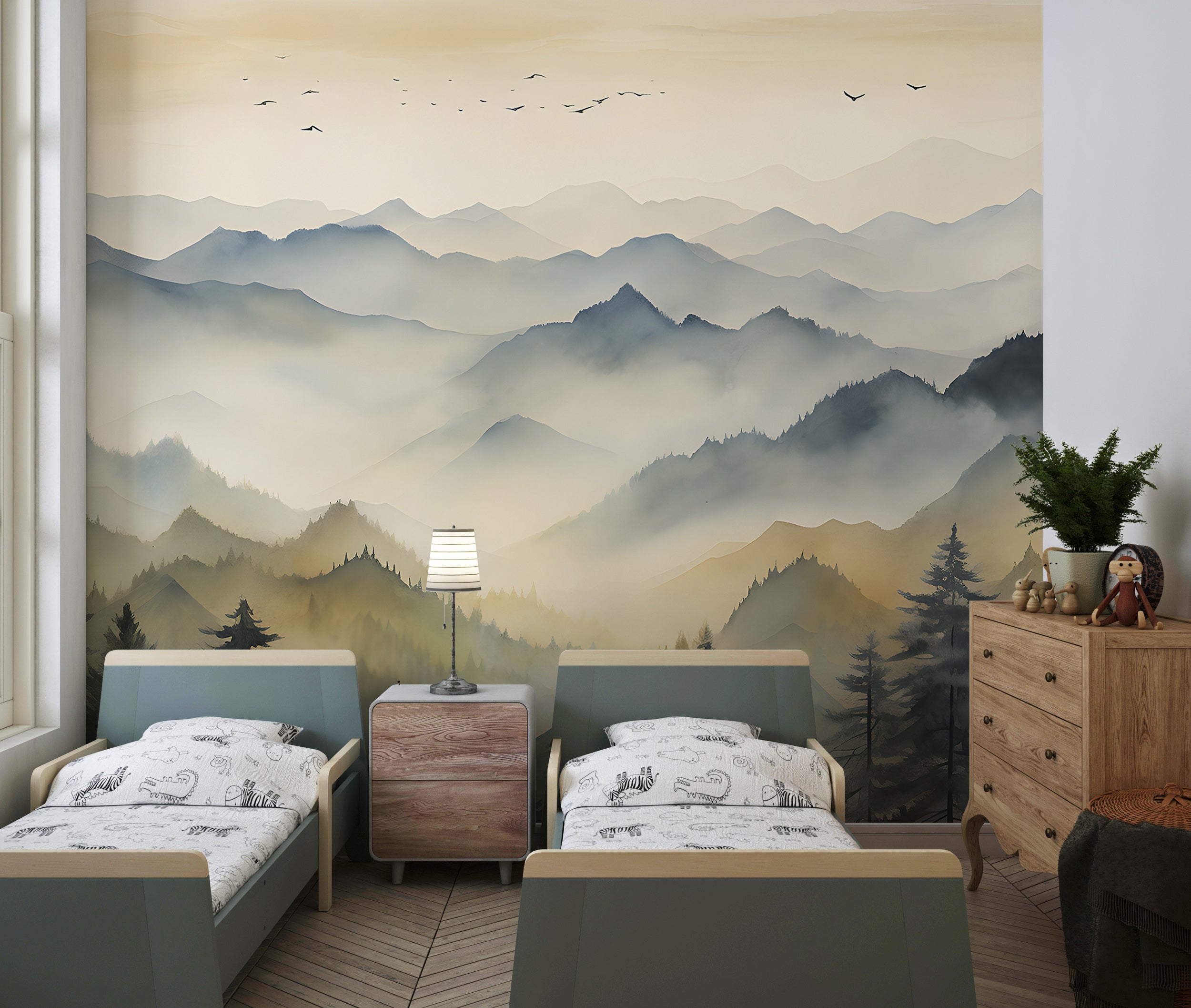 Calming Nature Mural for Nursery