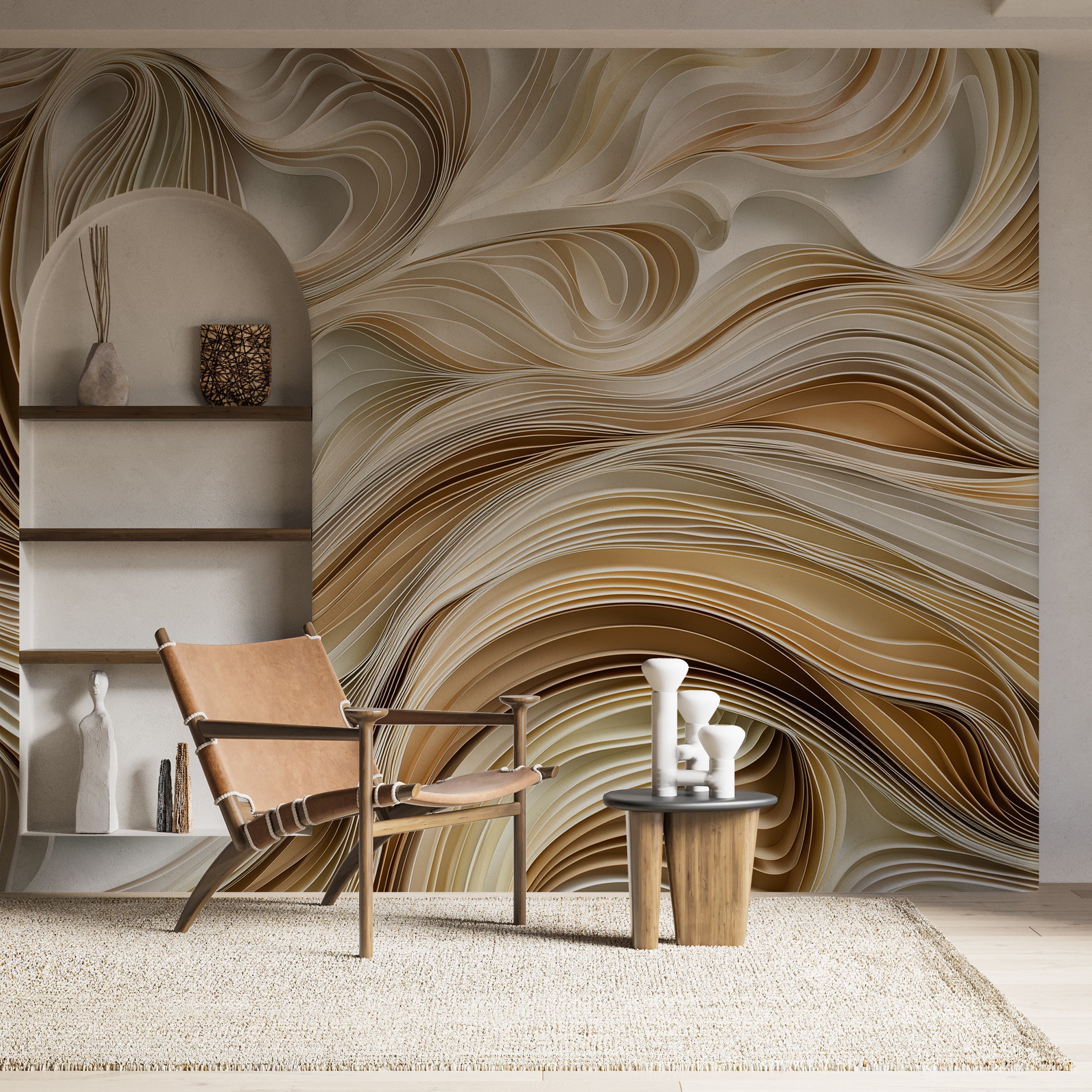 Modern beige wave art wallpaper
Fluid motion mural for interior walls