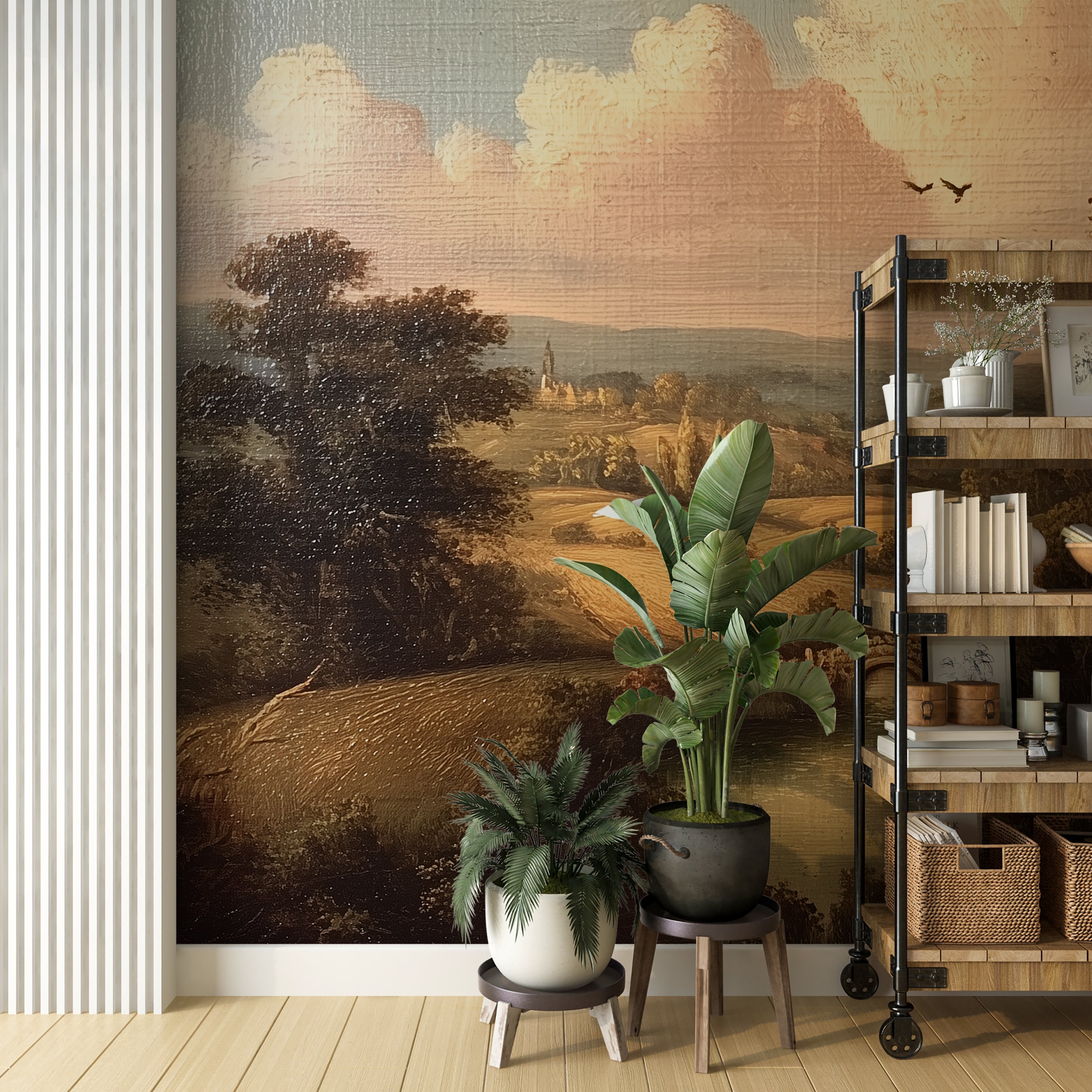 Old village and fields mural
Traditional countryside scene wallpaper