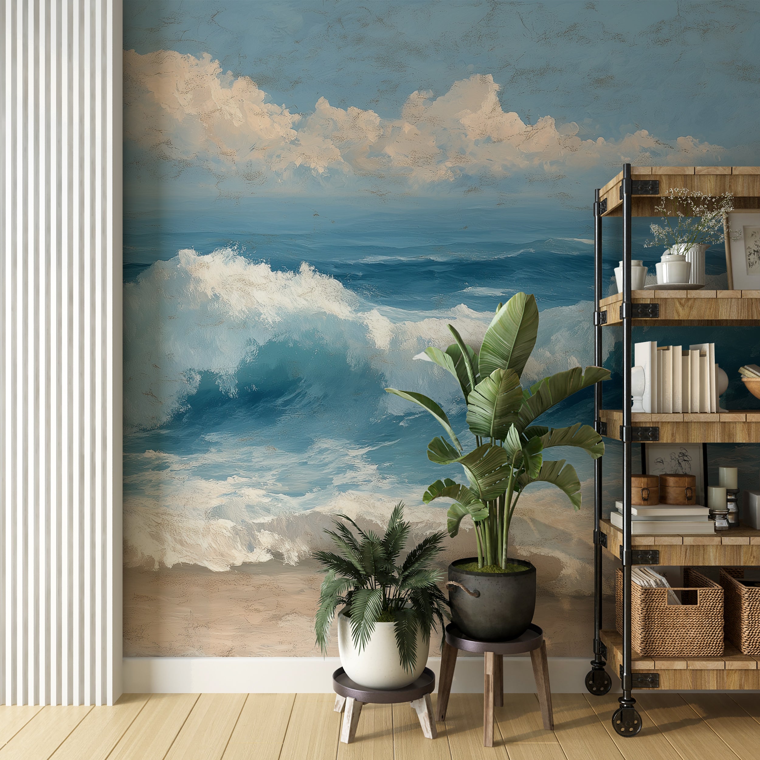 Realistic sea wall mural for interiors
Blue wave scene wall covering