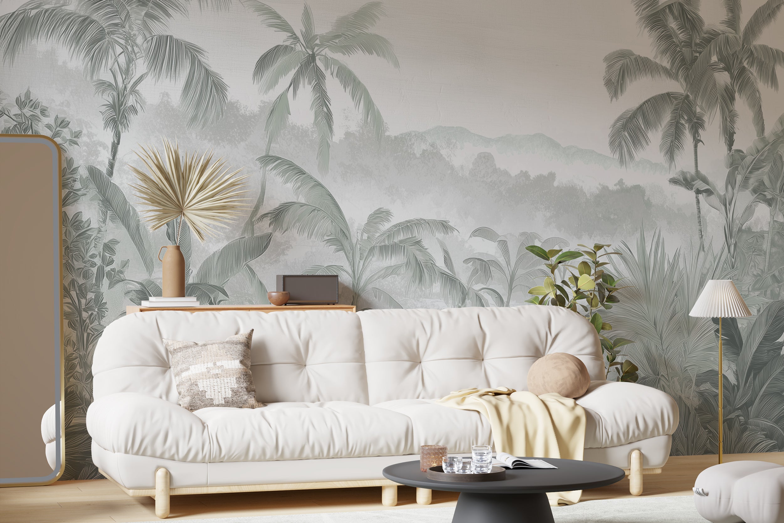 classic jungle scene wallpaper
muted green rainforest mural