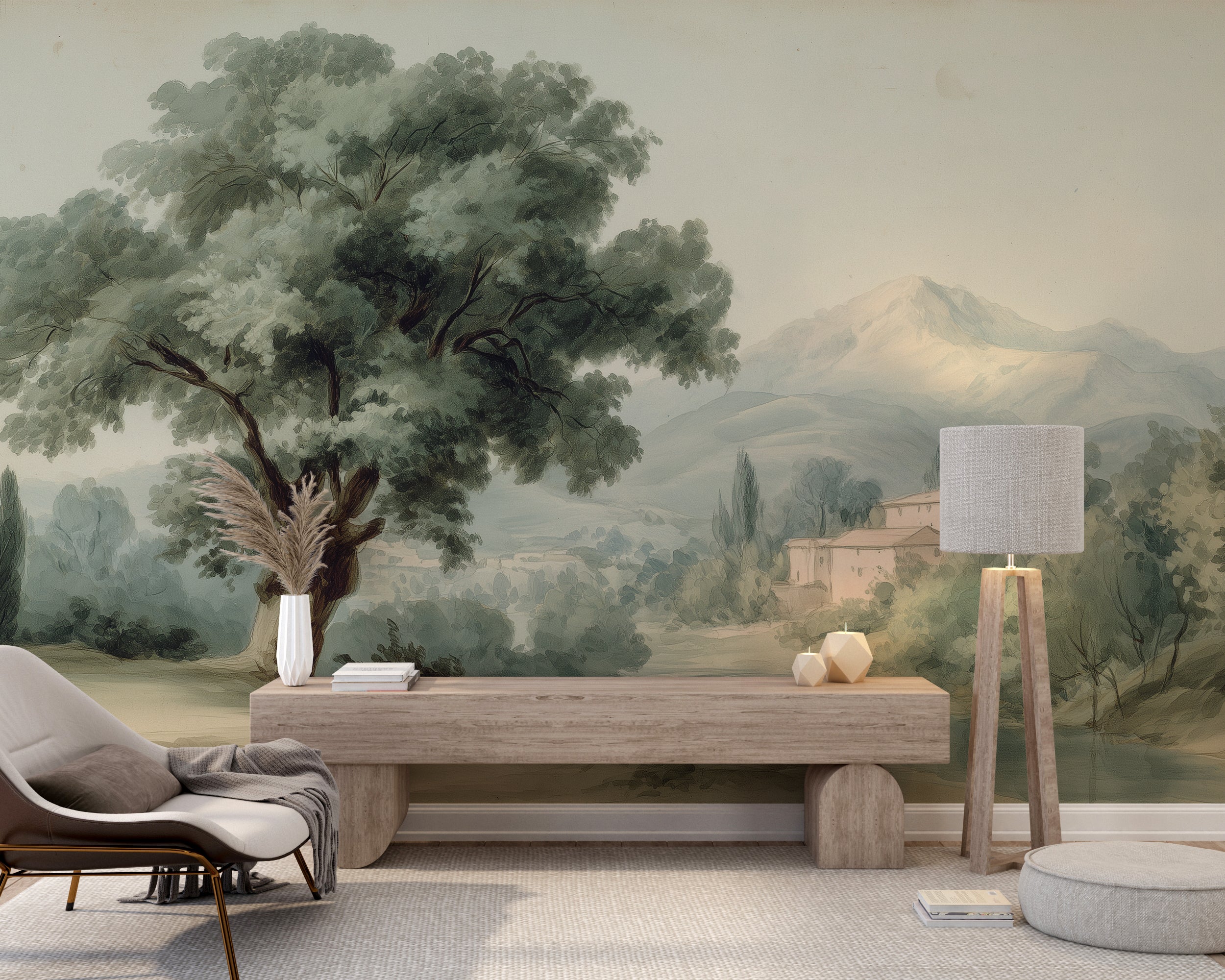 Traditional countryside sketch wall mural
Vintage landscape mural wallpaper