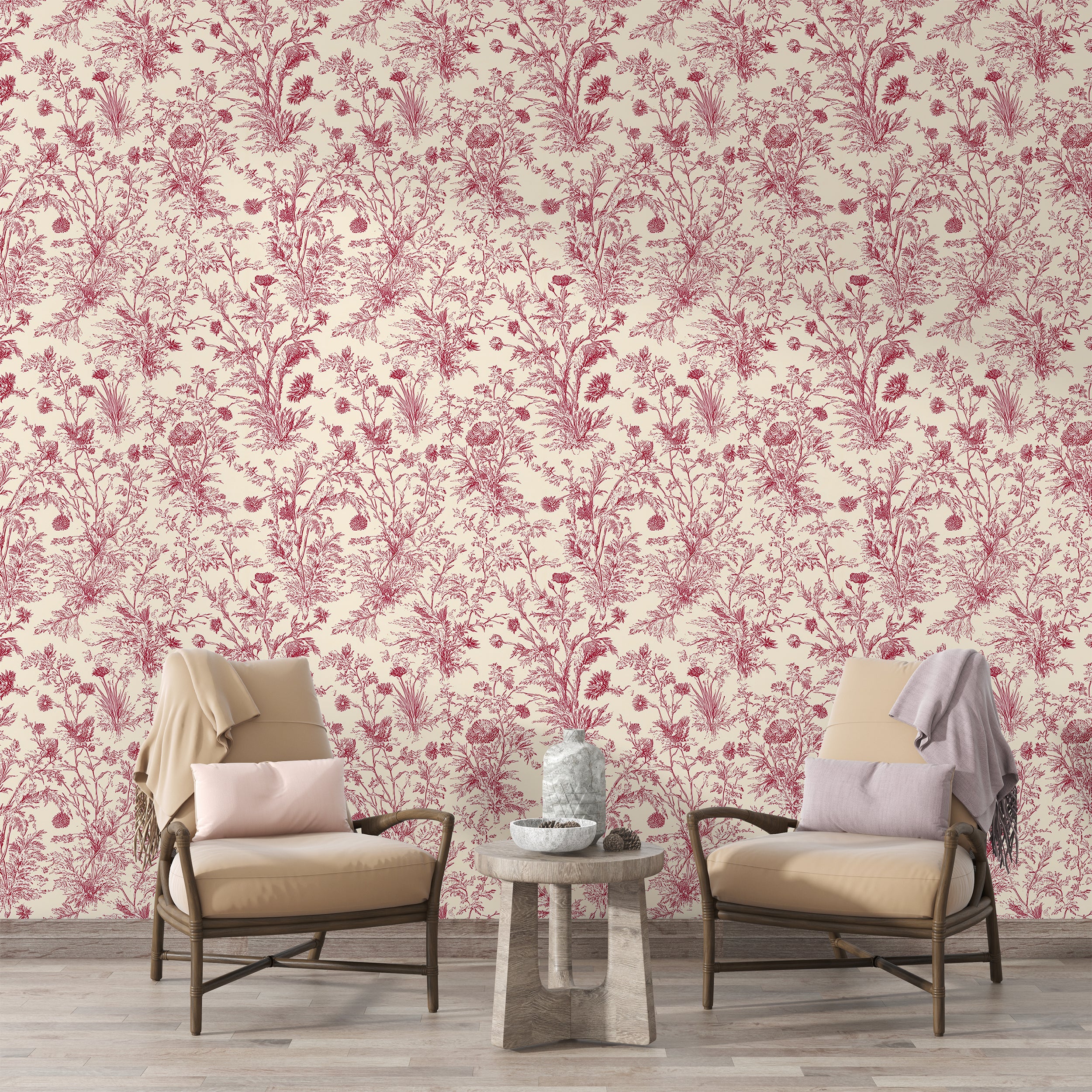 elegant botanical sketch wallpaper
heritage style wall covering