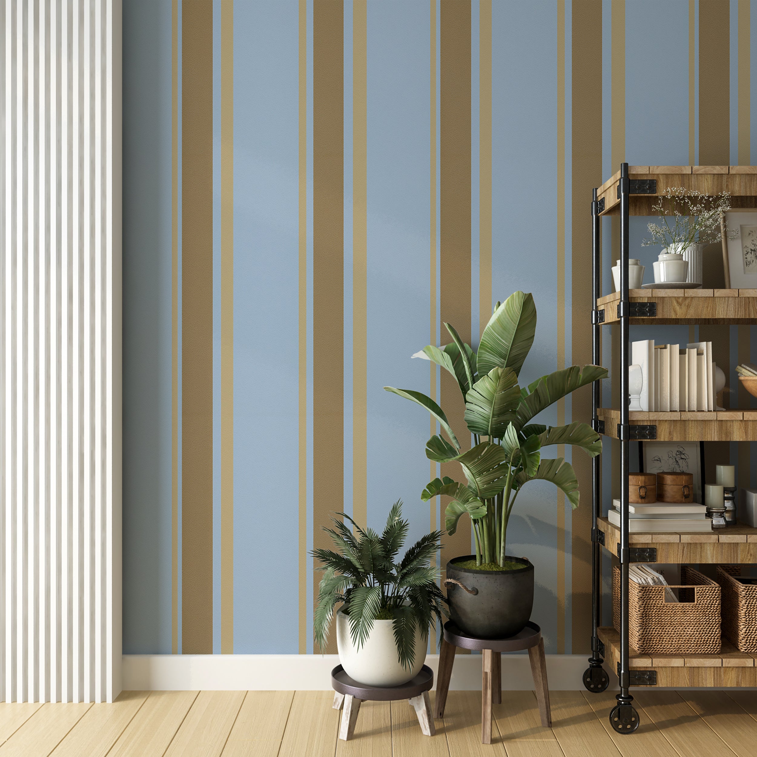 Neutral wallpaper with soft color contrast
Blue brown vertical lines wallpaper