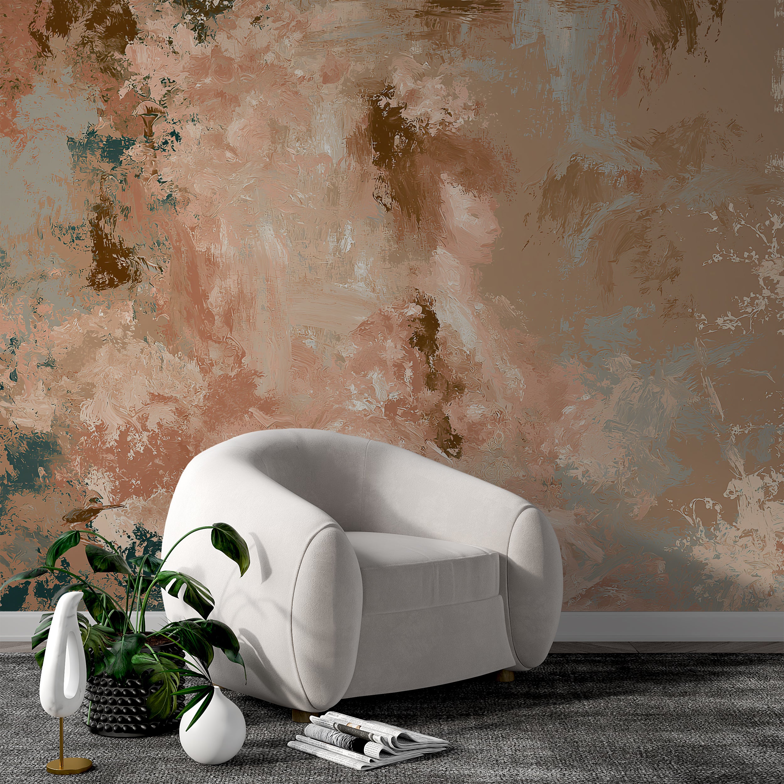 large scale abstract art wallpaper pink and beige
sophisticated abstract wallpaper with painted texture