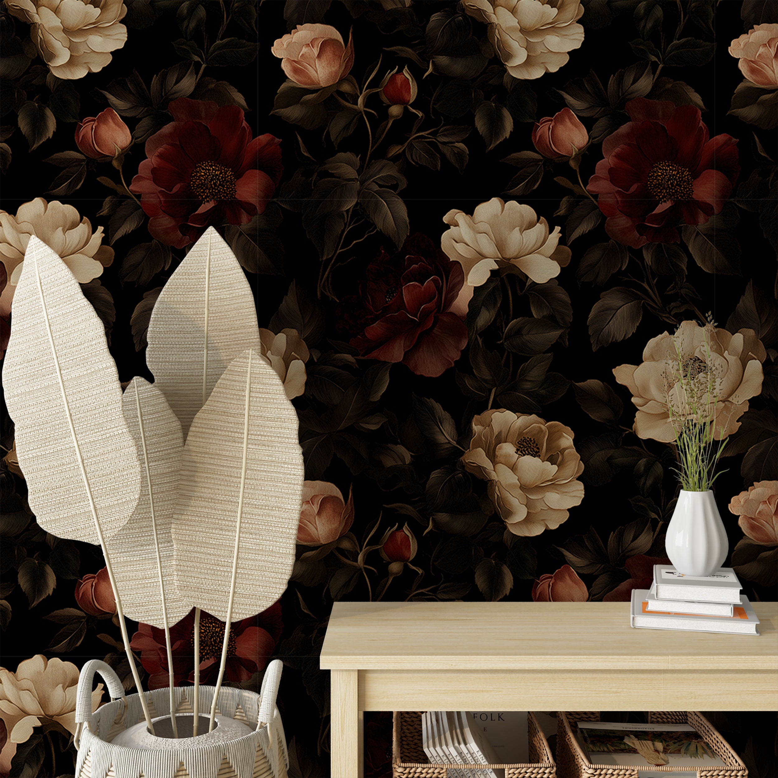 Peel and stick dark botanical wallpaper for classic wall decor
Old-style floral wallpaper for sophisticated dining rooms