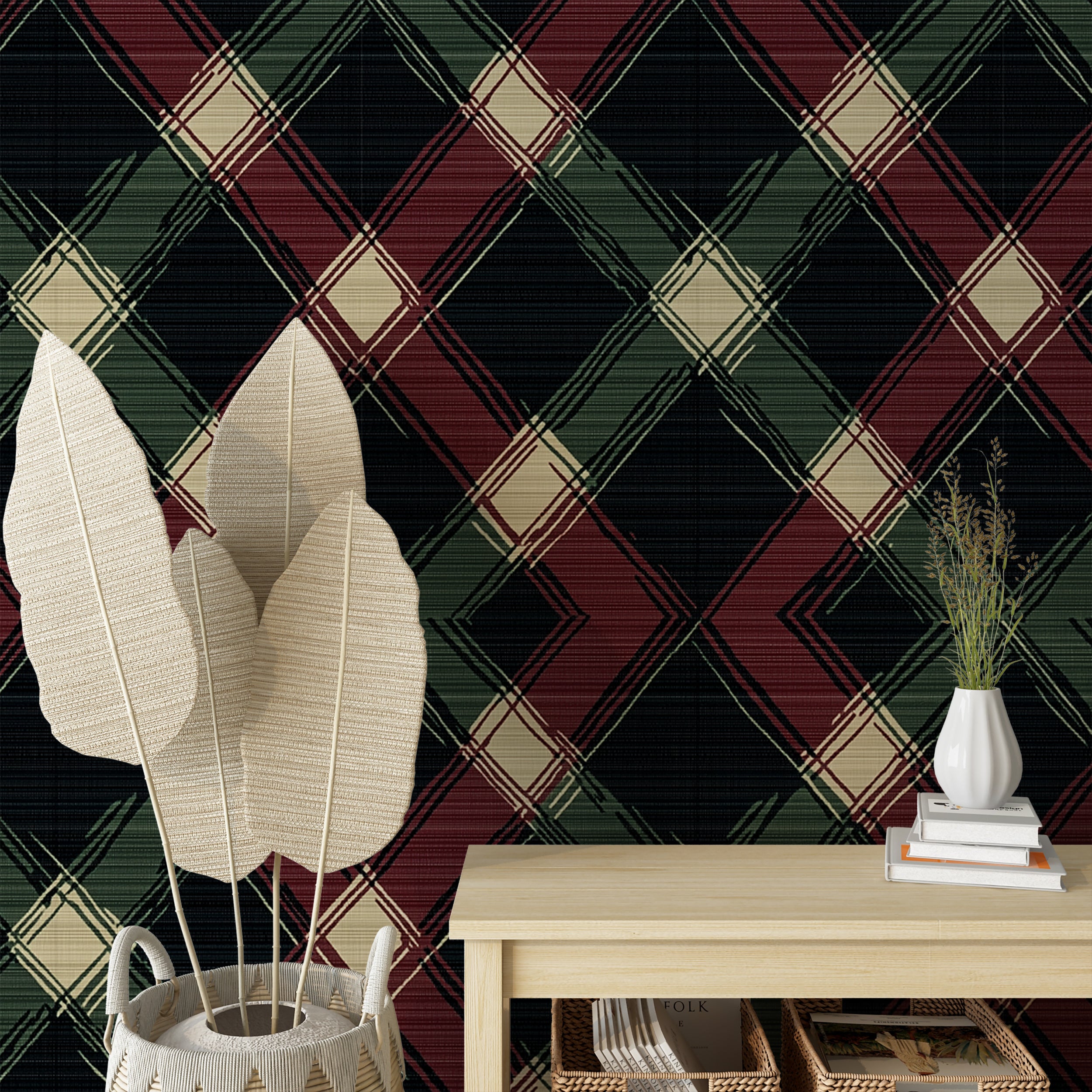 Scotland plaid wallpaper for stylish retro home accents
Geometrical tartan pattern wallpaper for vintage-inspired rooms
