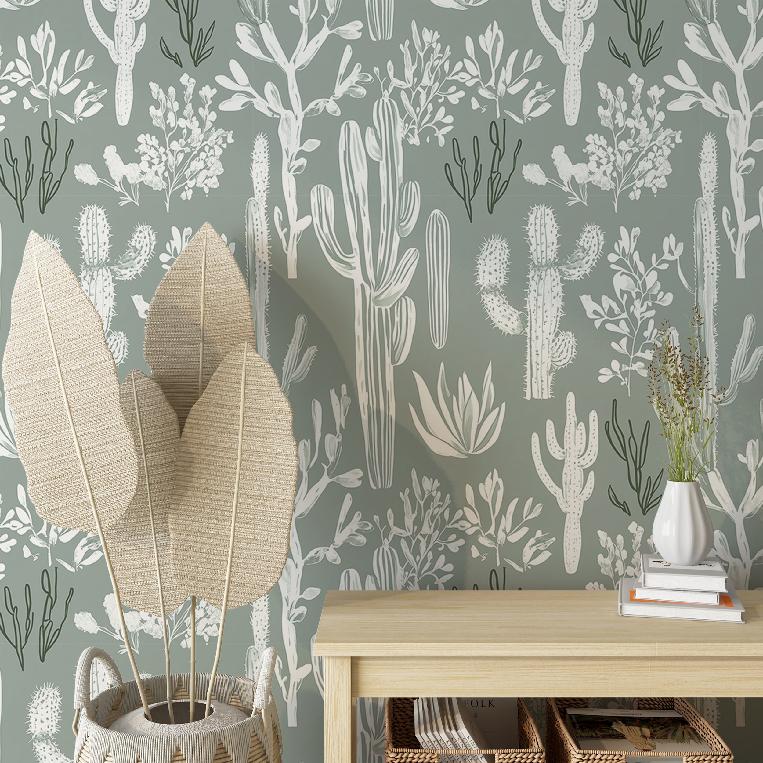Cactus-themed wallpaper ideal for nurseries and bedrooms
Desert botanical wallpaper for stylish home decor