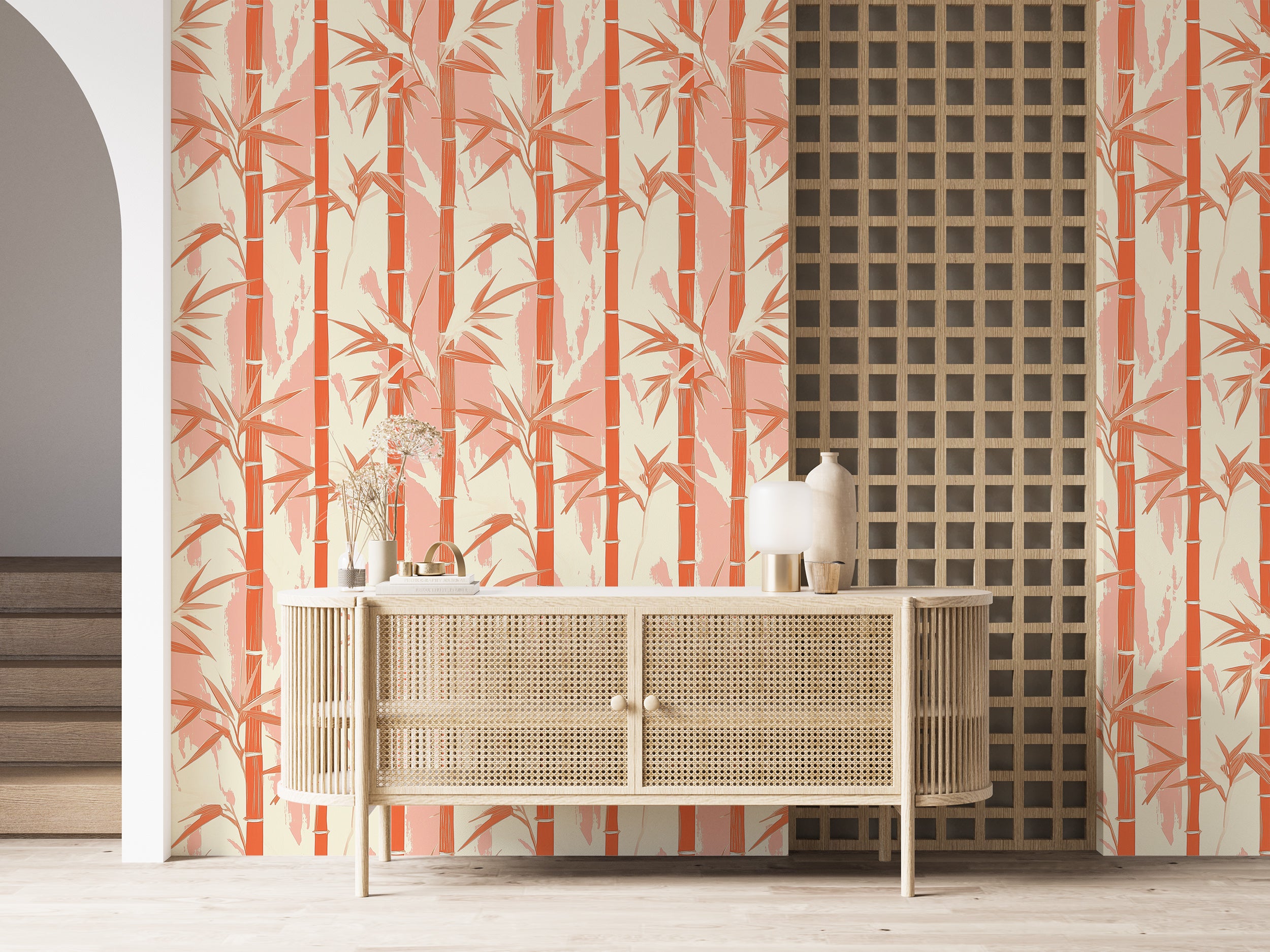Peach watercolor abstract pattern wallpaper.
Soft pink and beige watercolor wall mural.