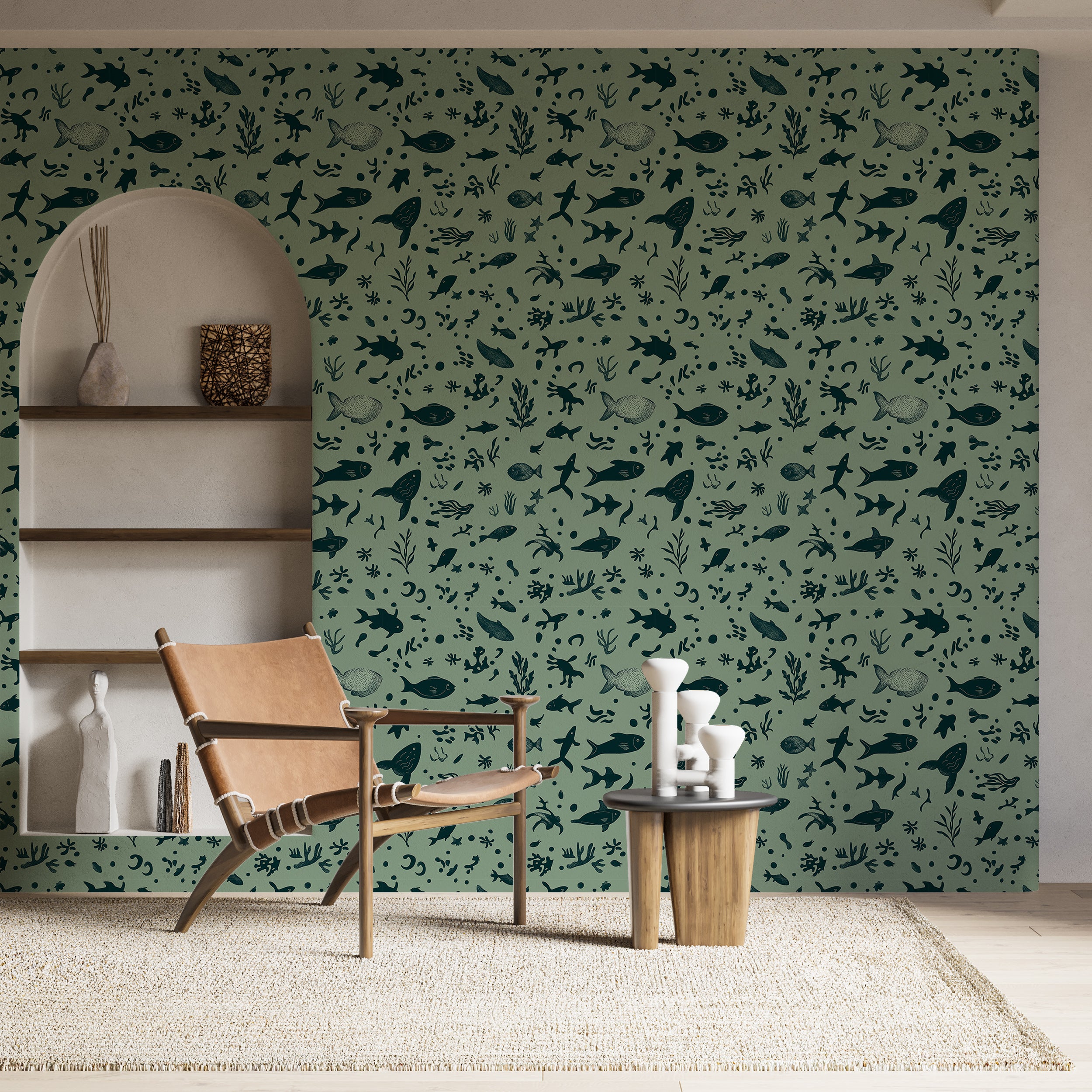 Minimalist aquatic wallpaper for bedrooms.
Ocean fish and coral wall art.