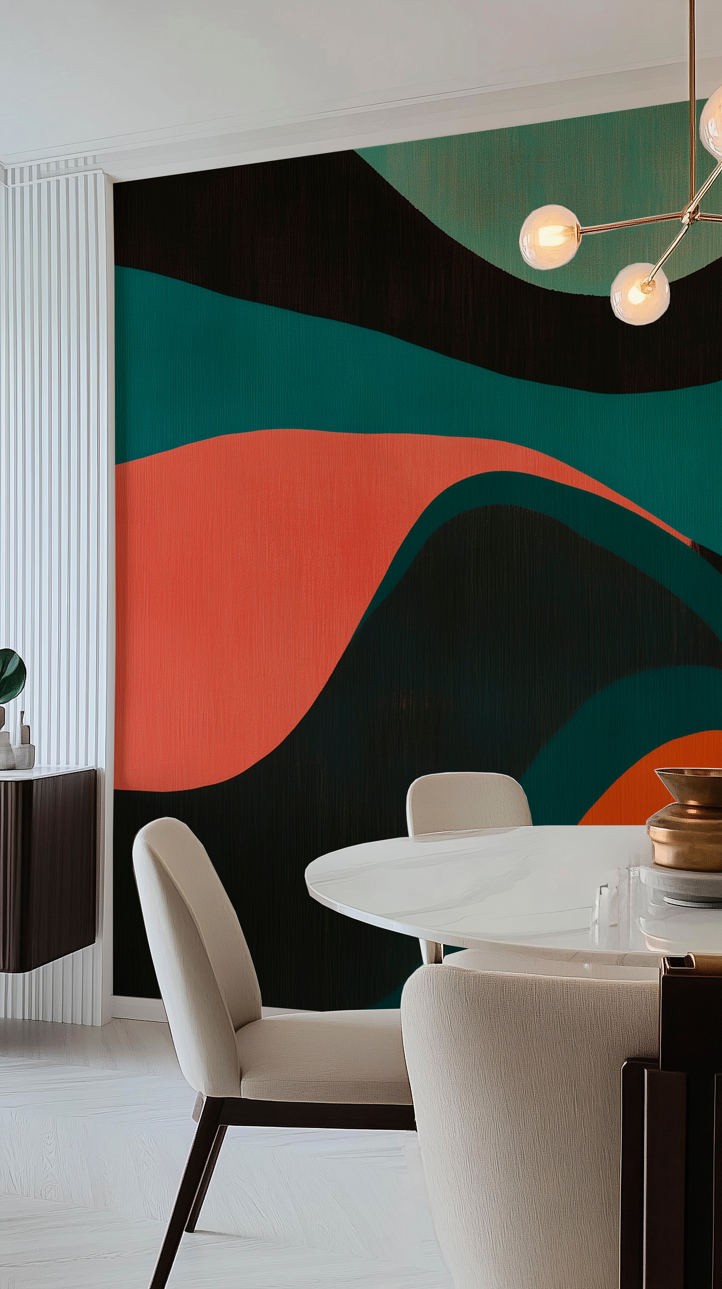 Bold Green and Red Abstract Mural, Peel and Stick Colorful Geometric Wallpaper, Modern Removable Mural