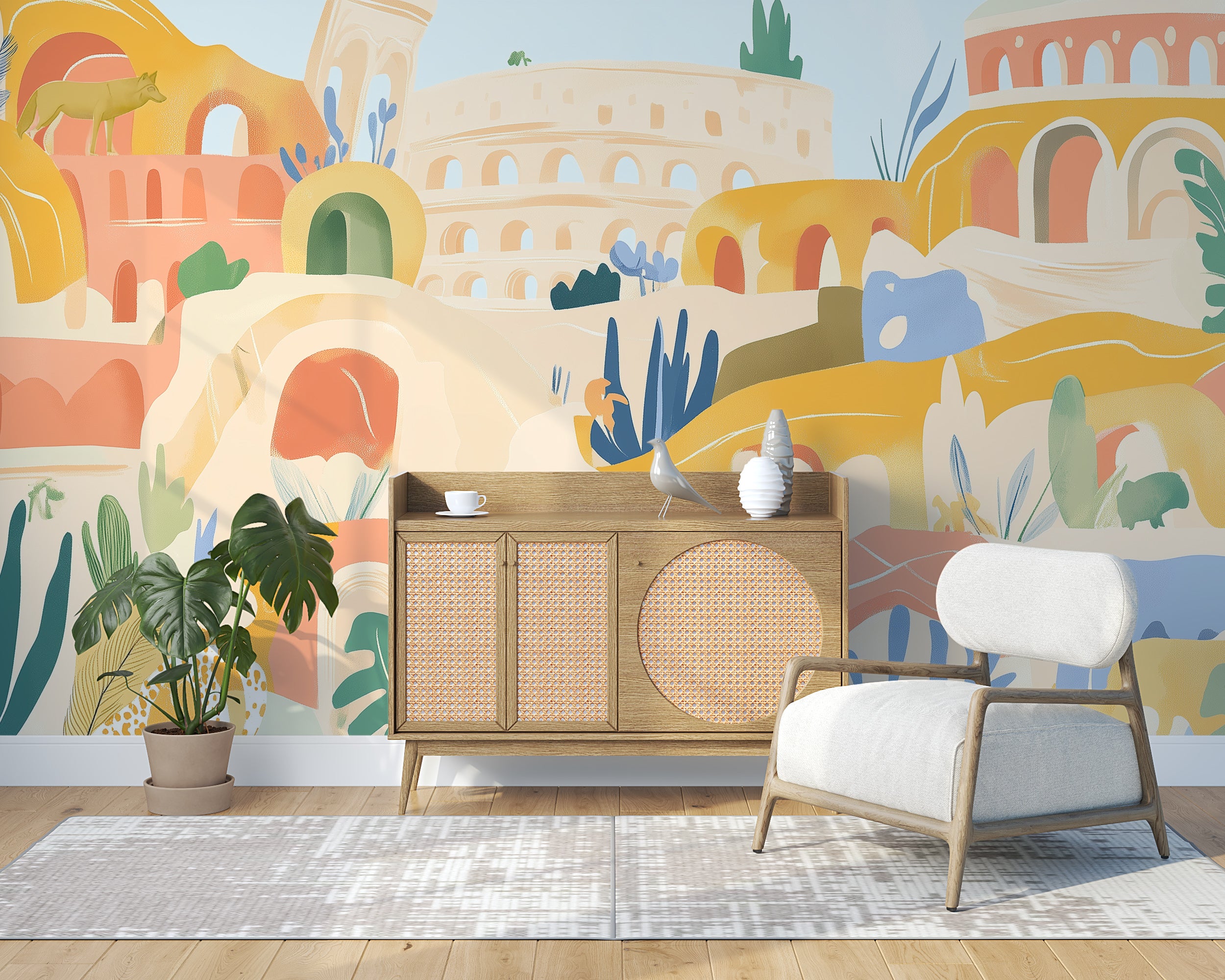 Colorful Rome mural for home.
Abstract Italy town wallpaper.