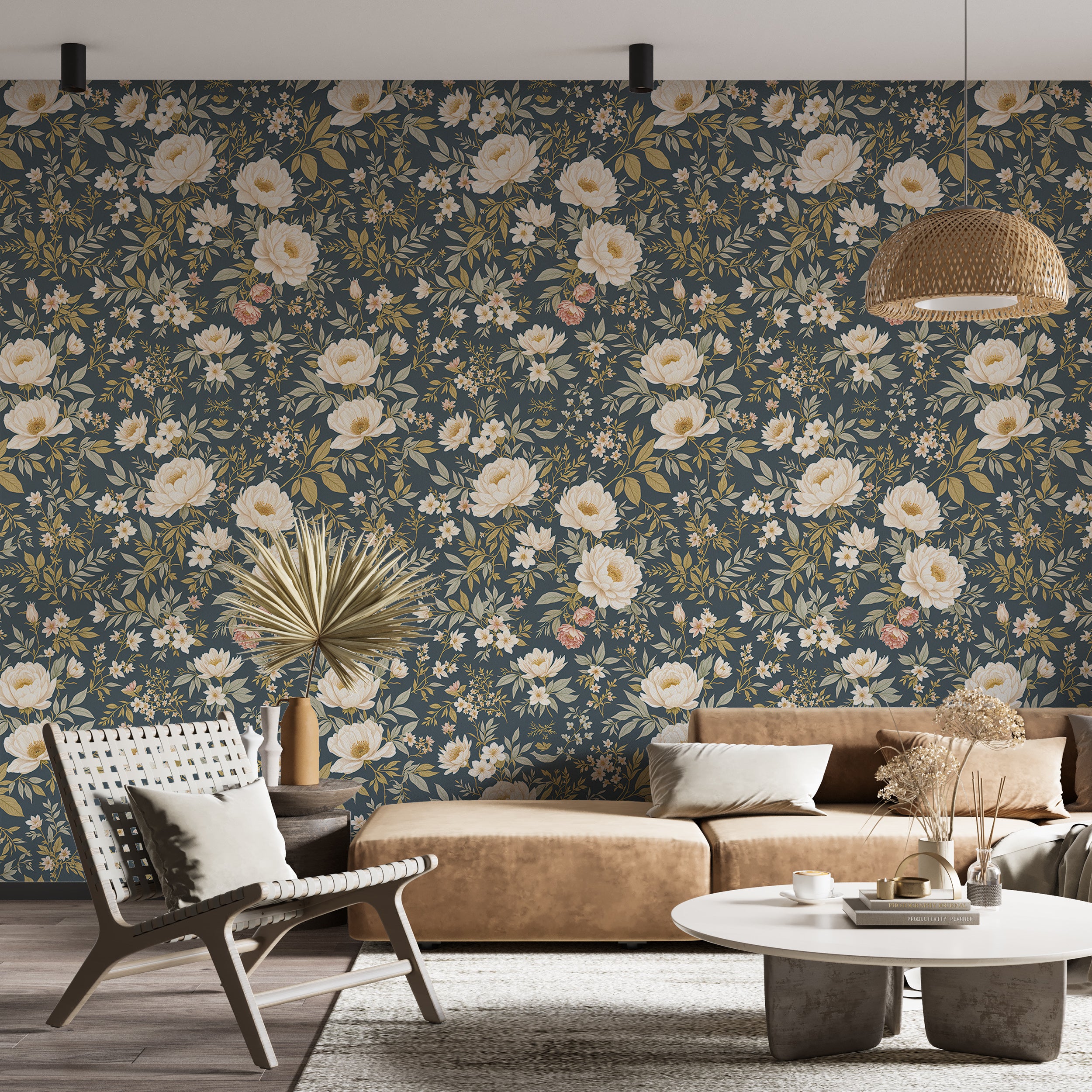 Serene floral design wallpaper for interiors.
Soft pastel floral wallpaper for any room.