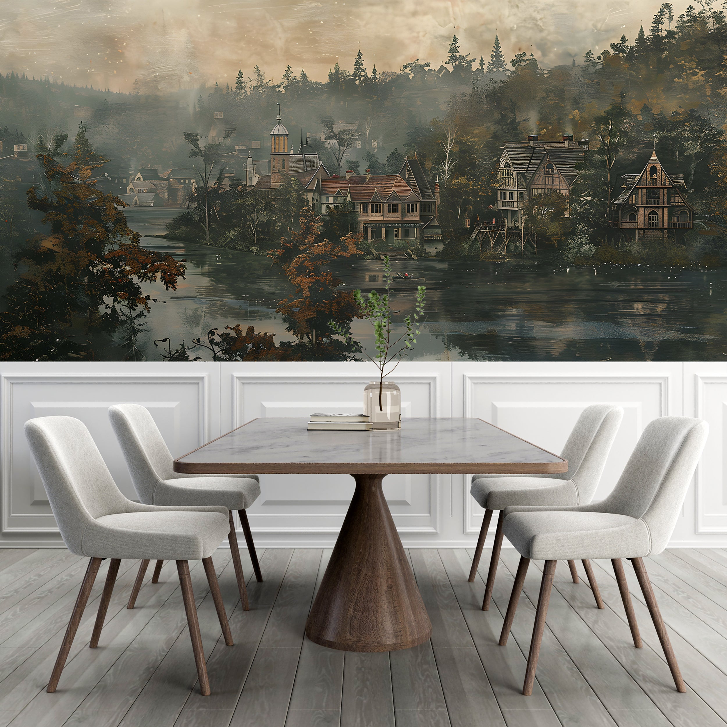 Old Style Watercolor Forest River Wall Decal Vintage Charm Vintage Wallpaper for Walls