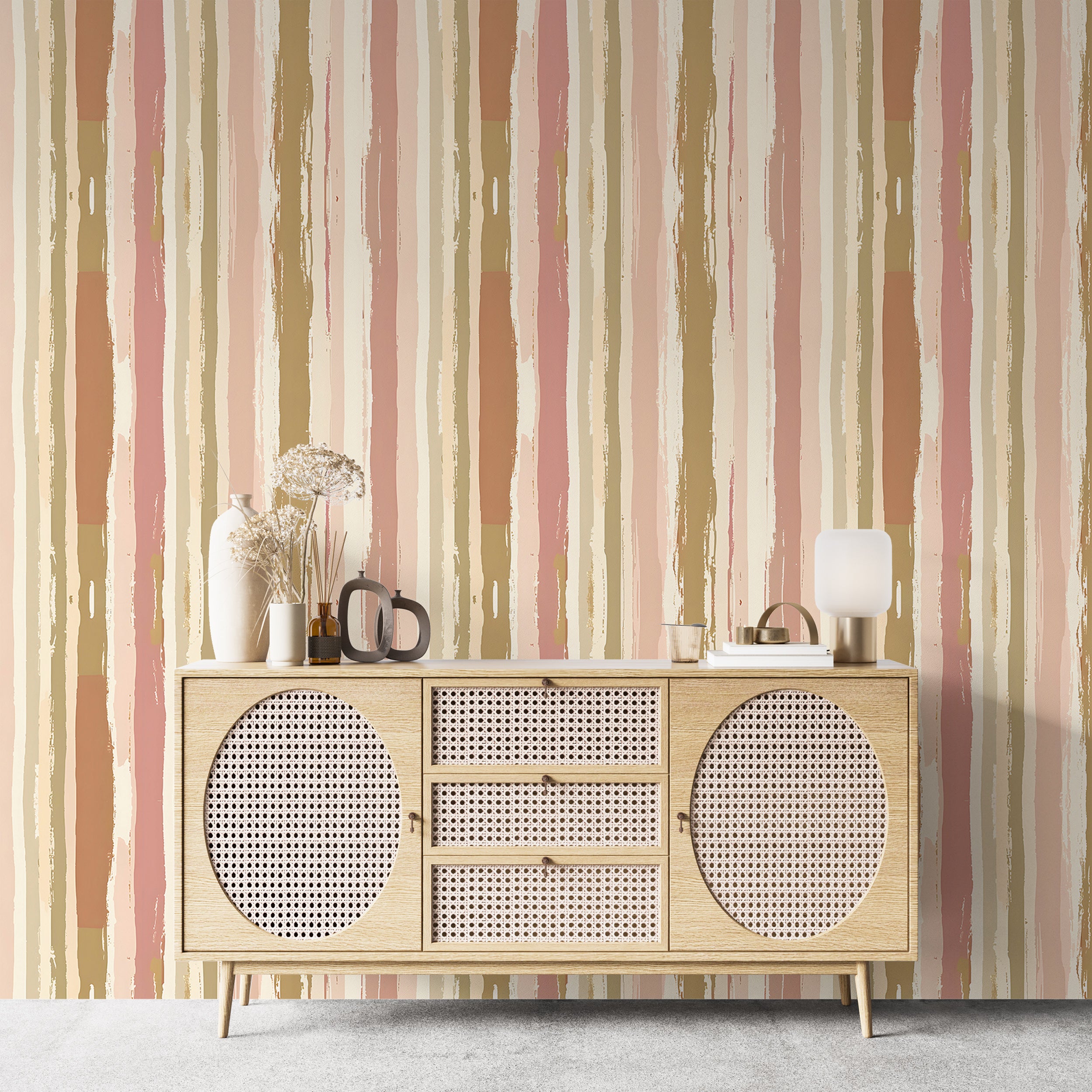 Removable Ragged Vertical Striped Wallpaper Beige and Pink Striped Self-adhesive Wall Covering