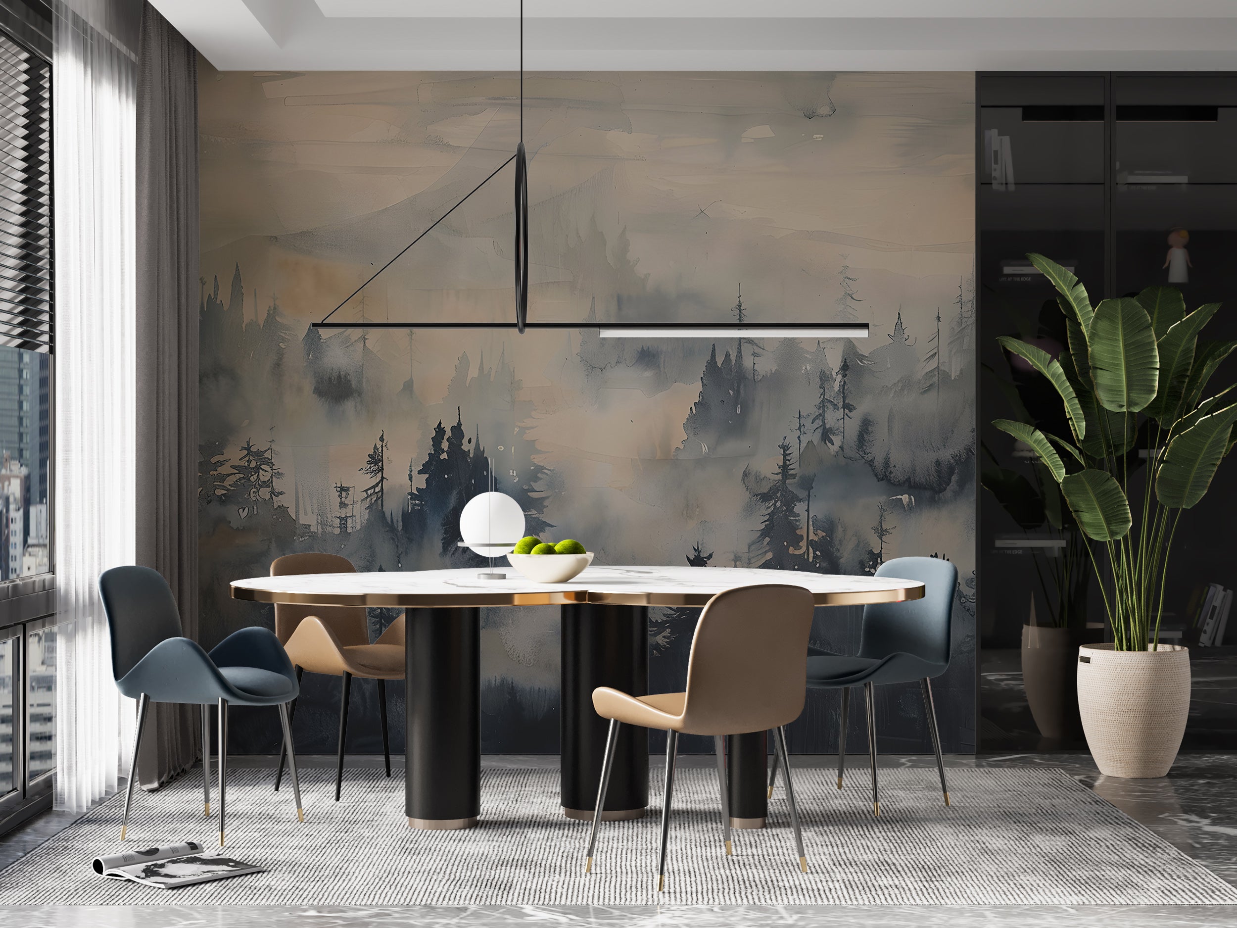 Removable foggy forest wallpaper