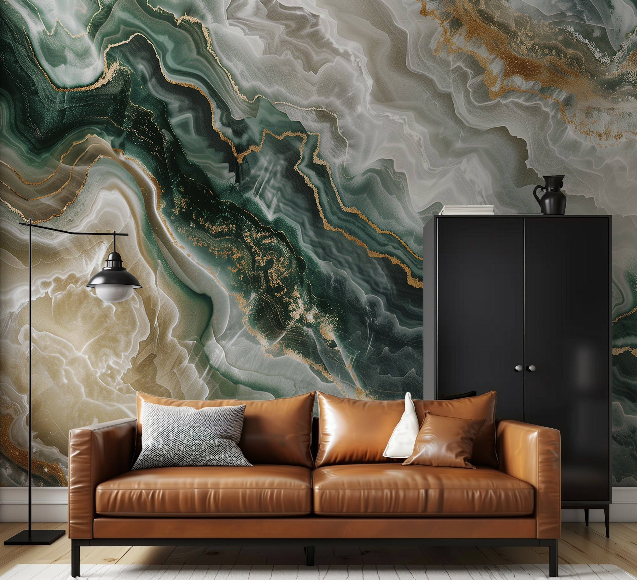 Green and beige marble peel and stick