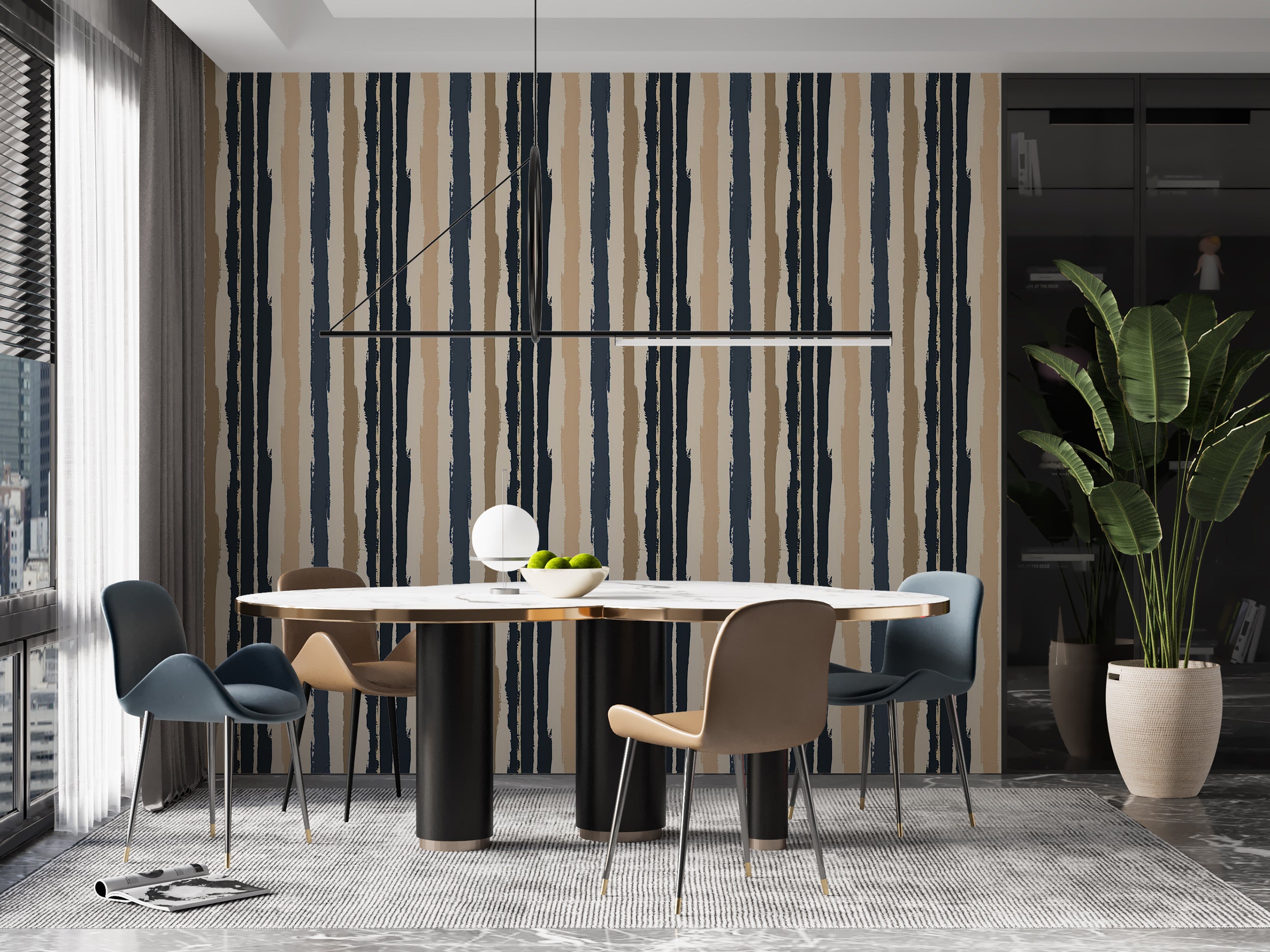 Beige and navy blue removable wallpaper