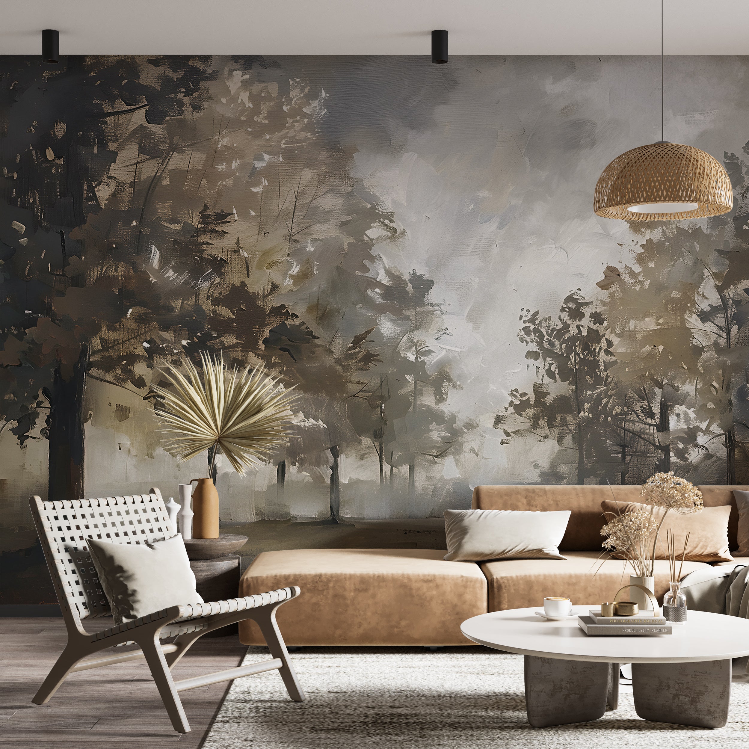 Dark watercolor forest wallpaper Vintage tree wall mural