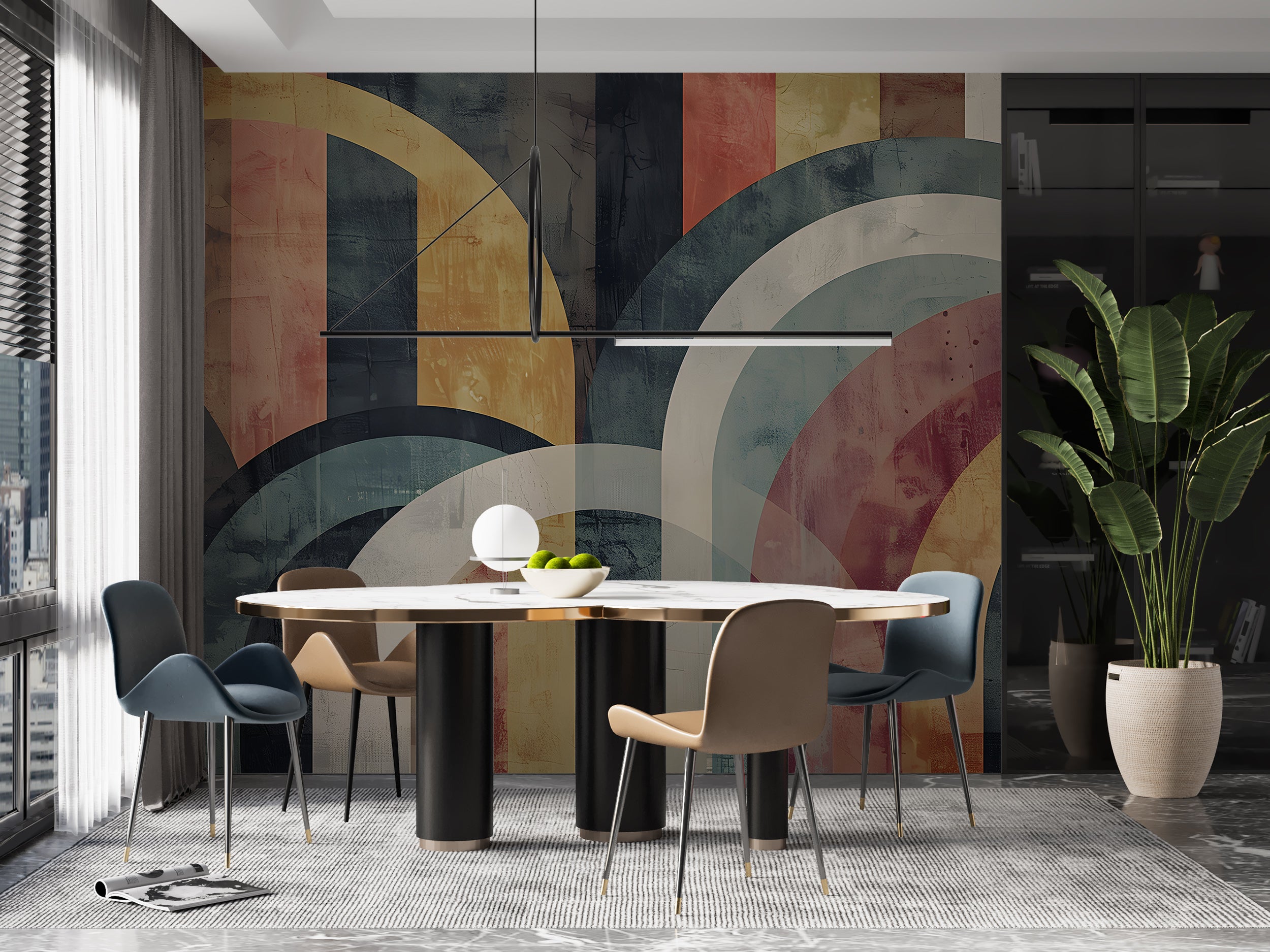 Boho style colorful wall mural Abstract shapes wallpaper mural