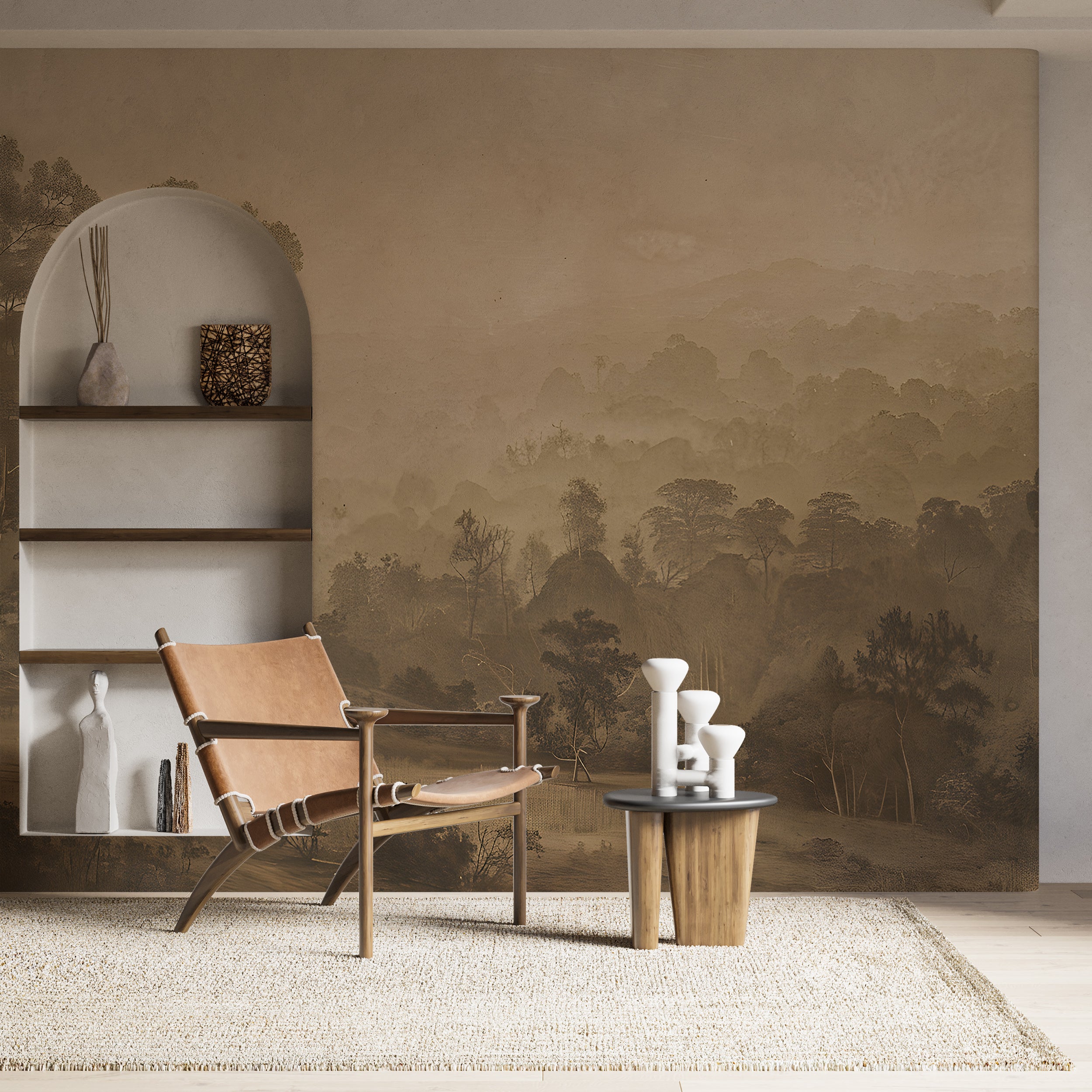 Sepia tone landscape wallpaper Rustic nature wall decor