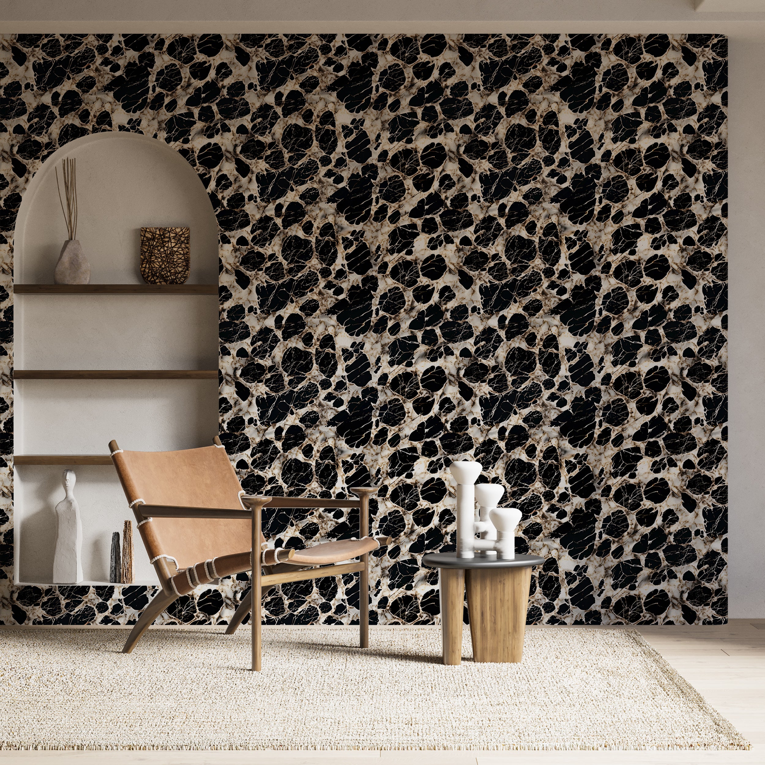 Easy-to-apply black and white marble wall art