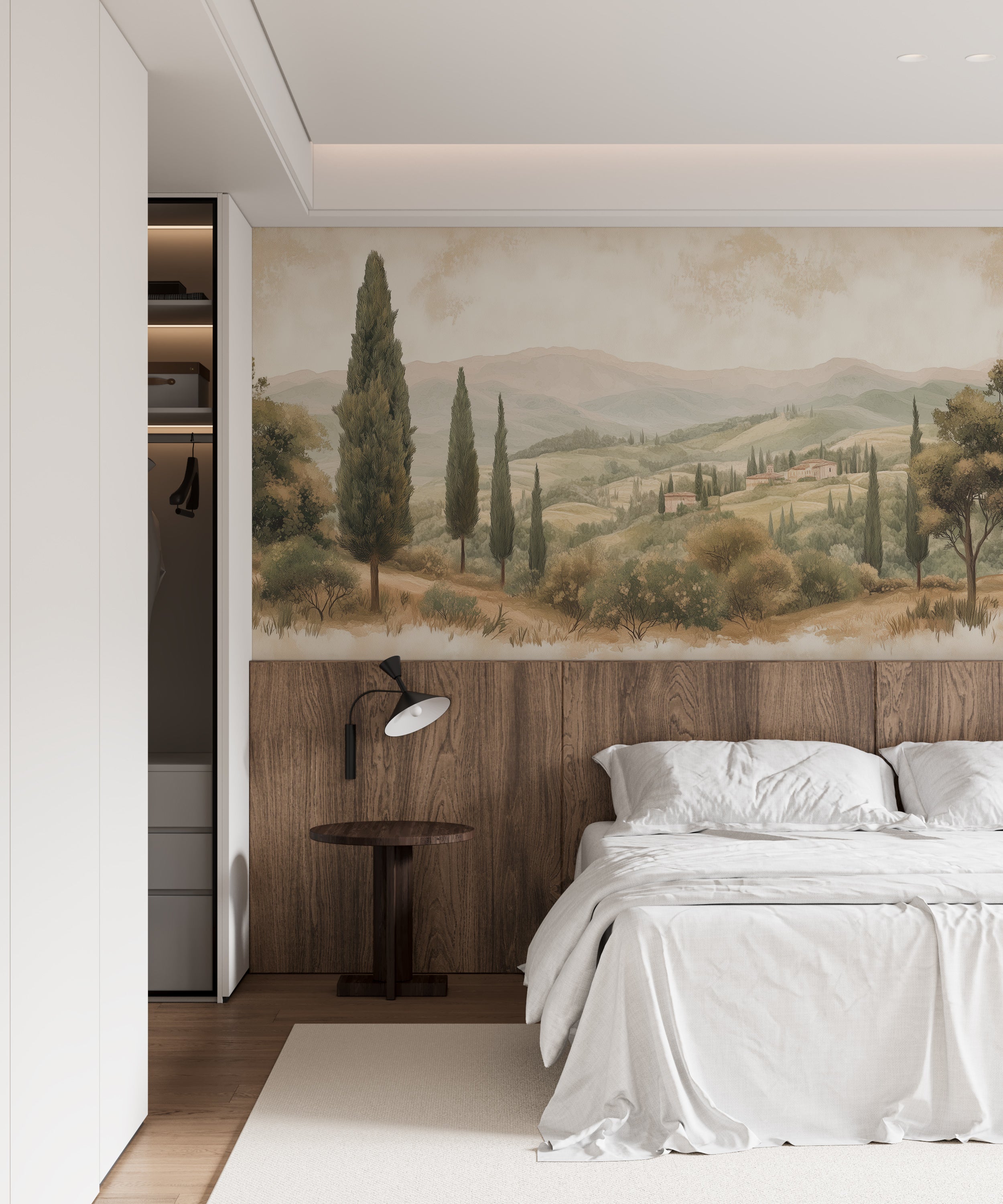 Vintage Scenic Wallpaper, Watercolor Retro Landscape Painting Wall Mural, Peel and Stick or Non-woven Home Decor