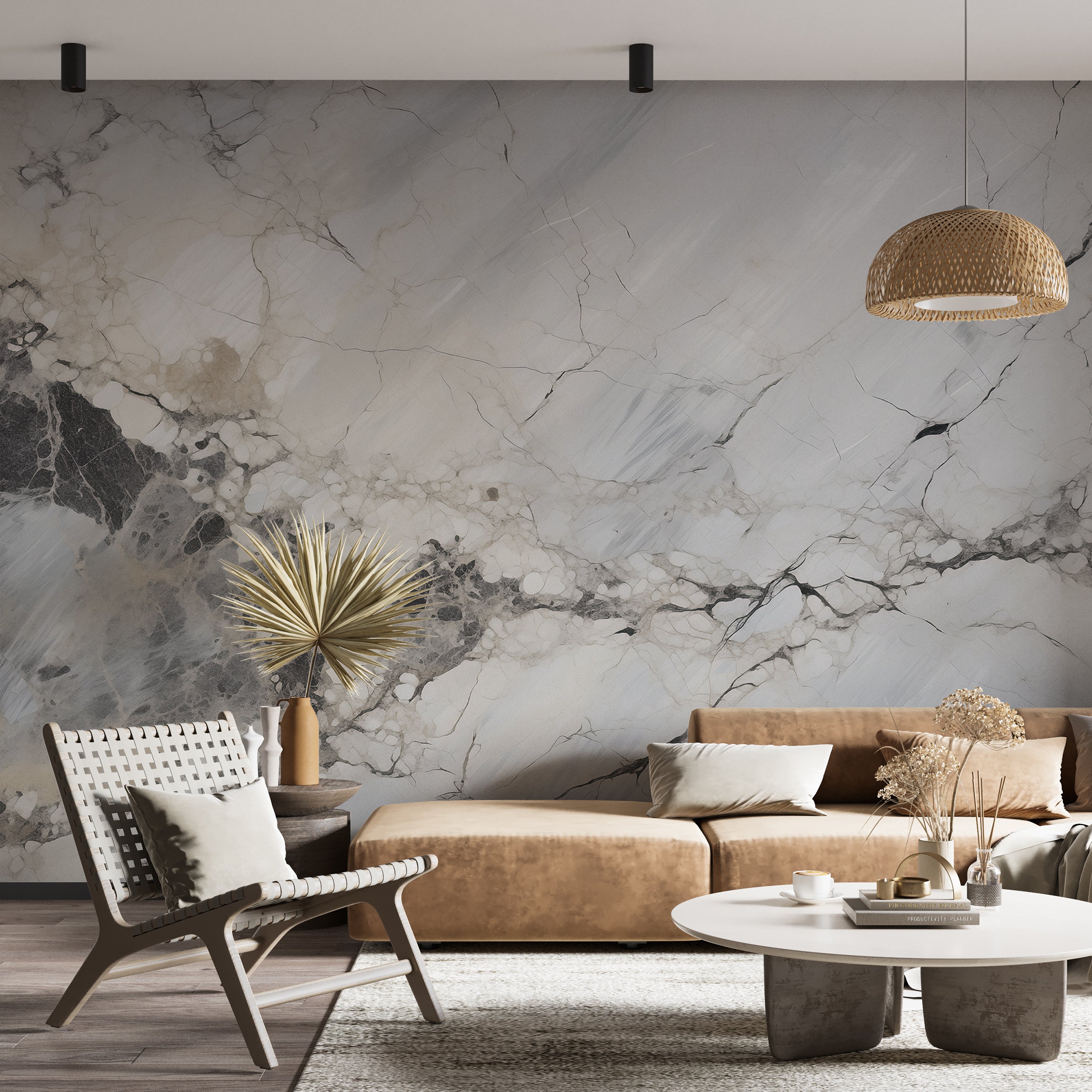 Elegant White and Grey Marble Mural