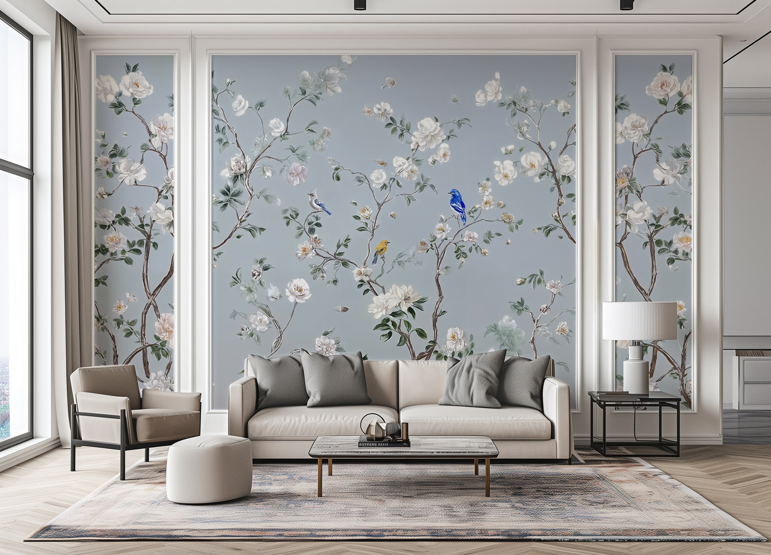 Serene blue floral chinoiserie design
Vintage style blossom tree mural