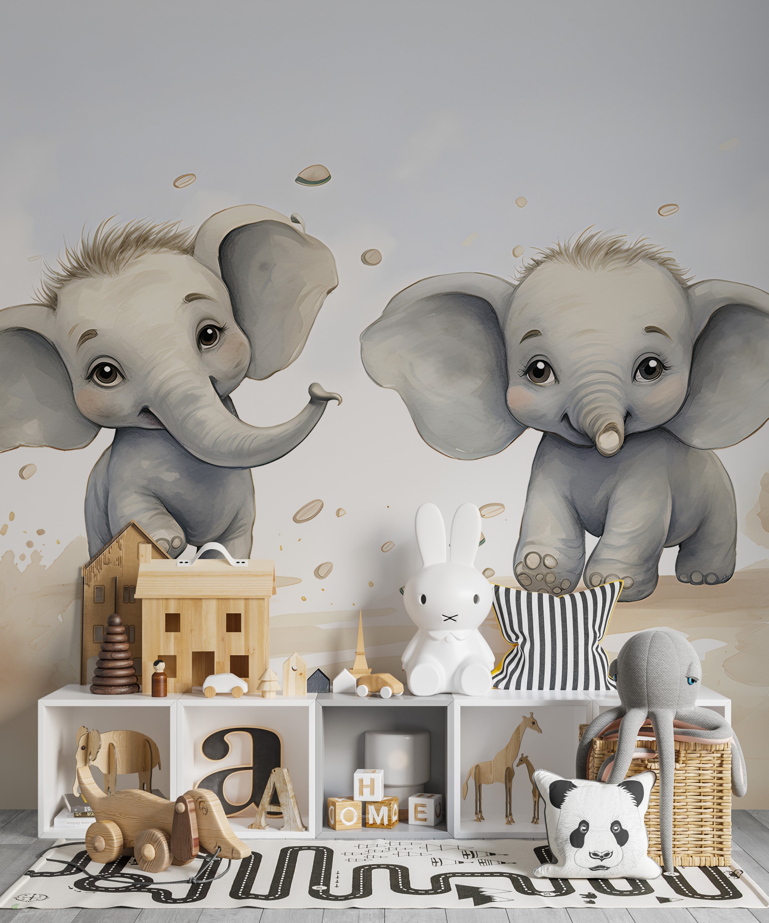 Peel and Stick Watercolor Elephant Wallpaper