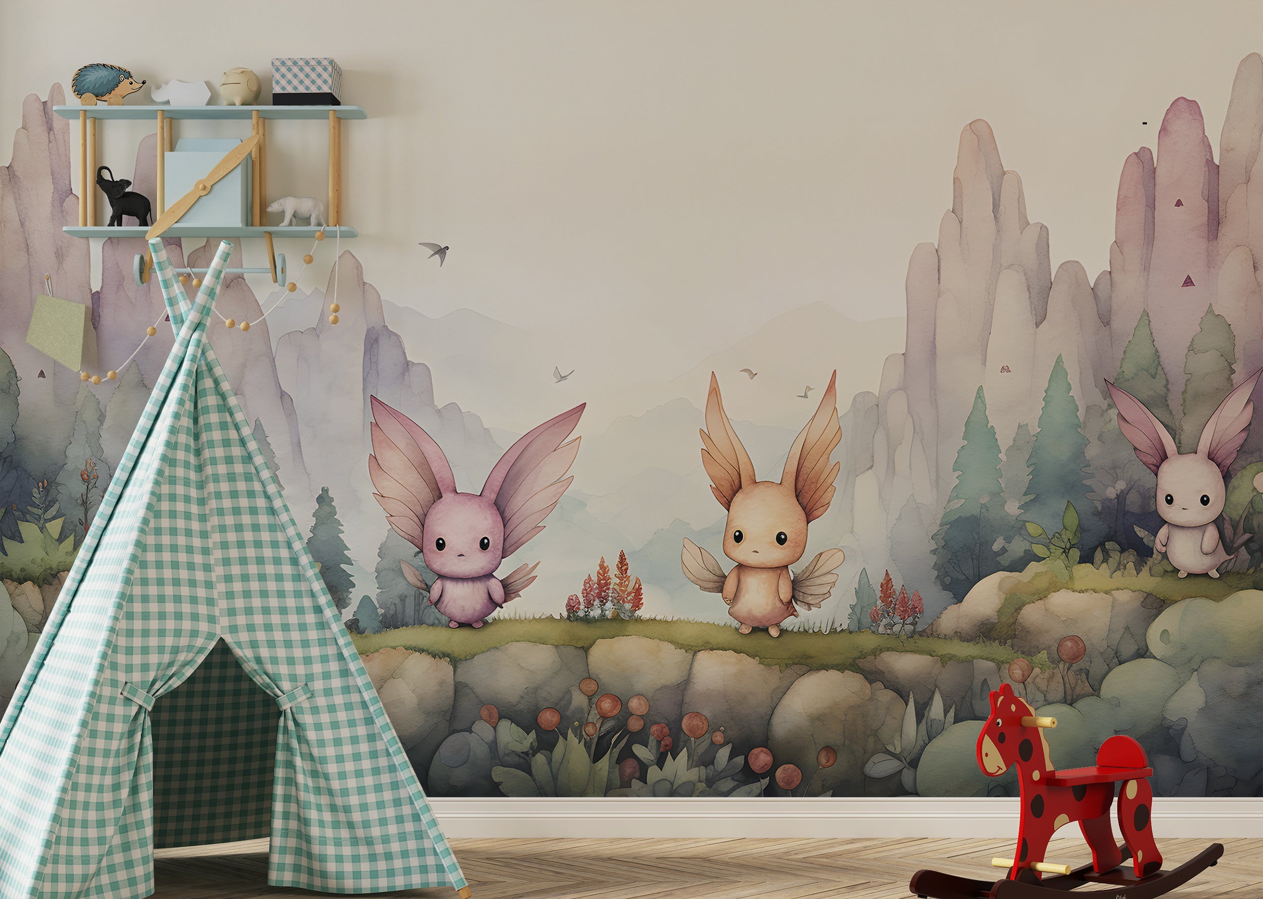 Fairytale Creatures Watercolor Nursery Mural