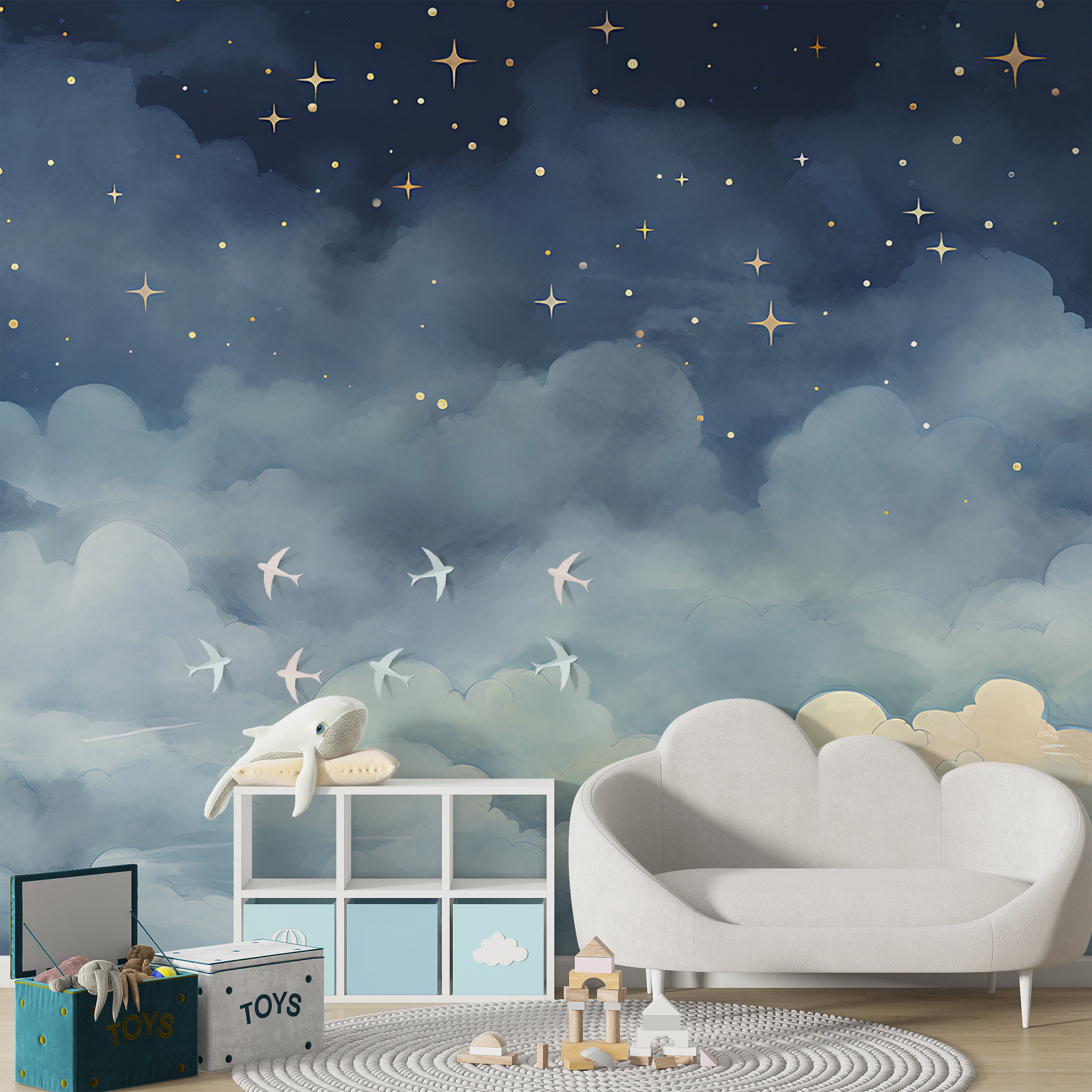 Blue Sky With Stars Peel and Stick Mural