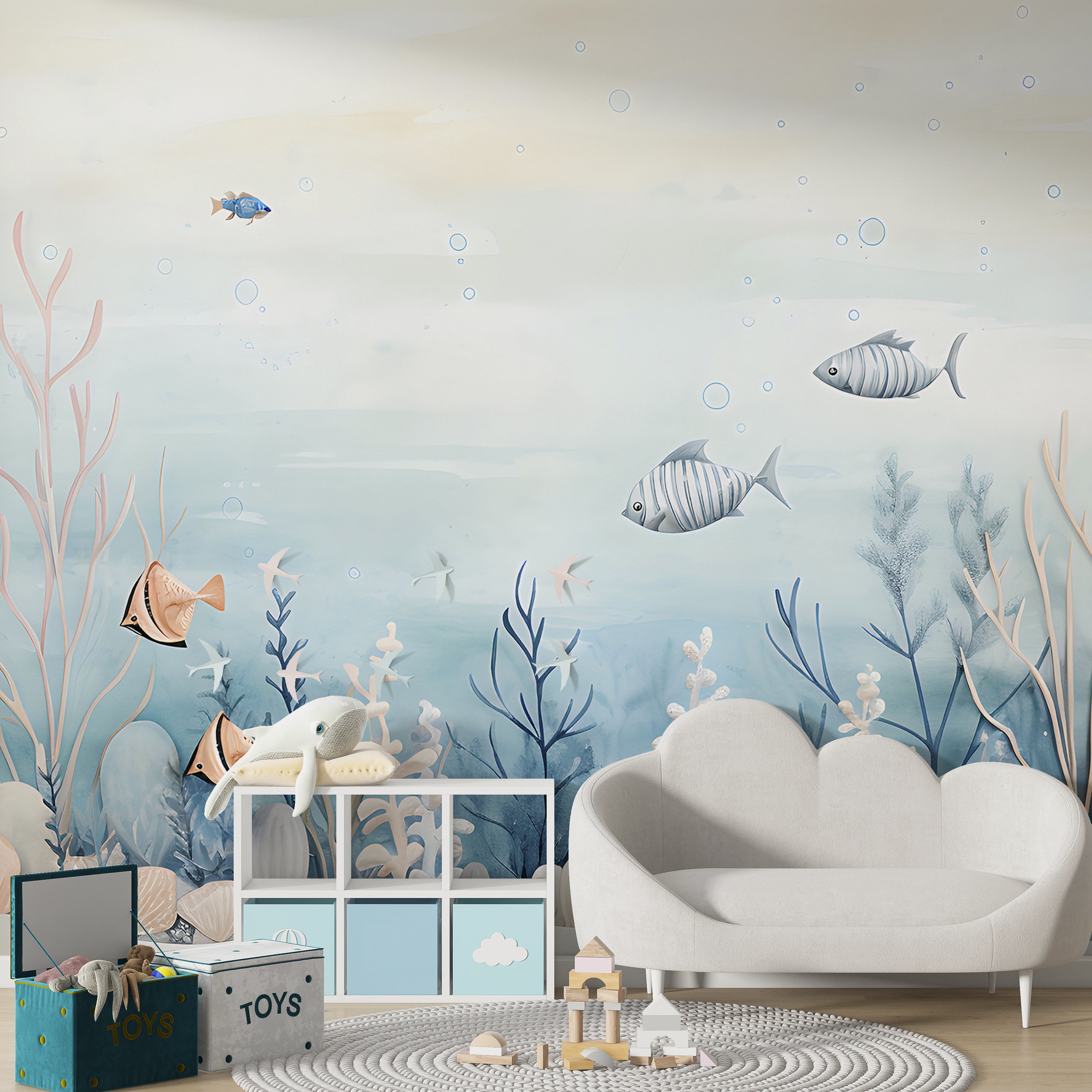 Imaginative Watercolor Sea Creatures Decor