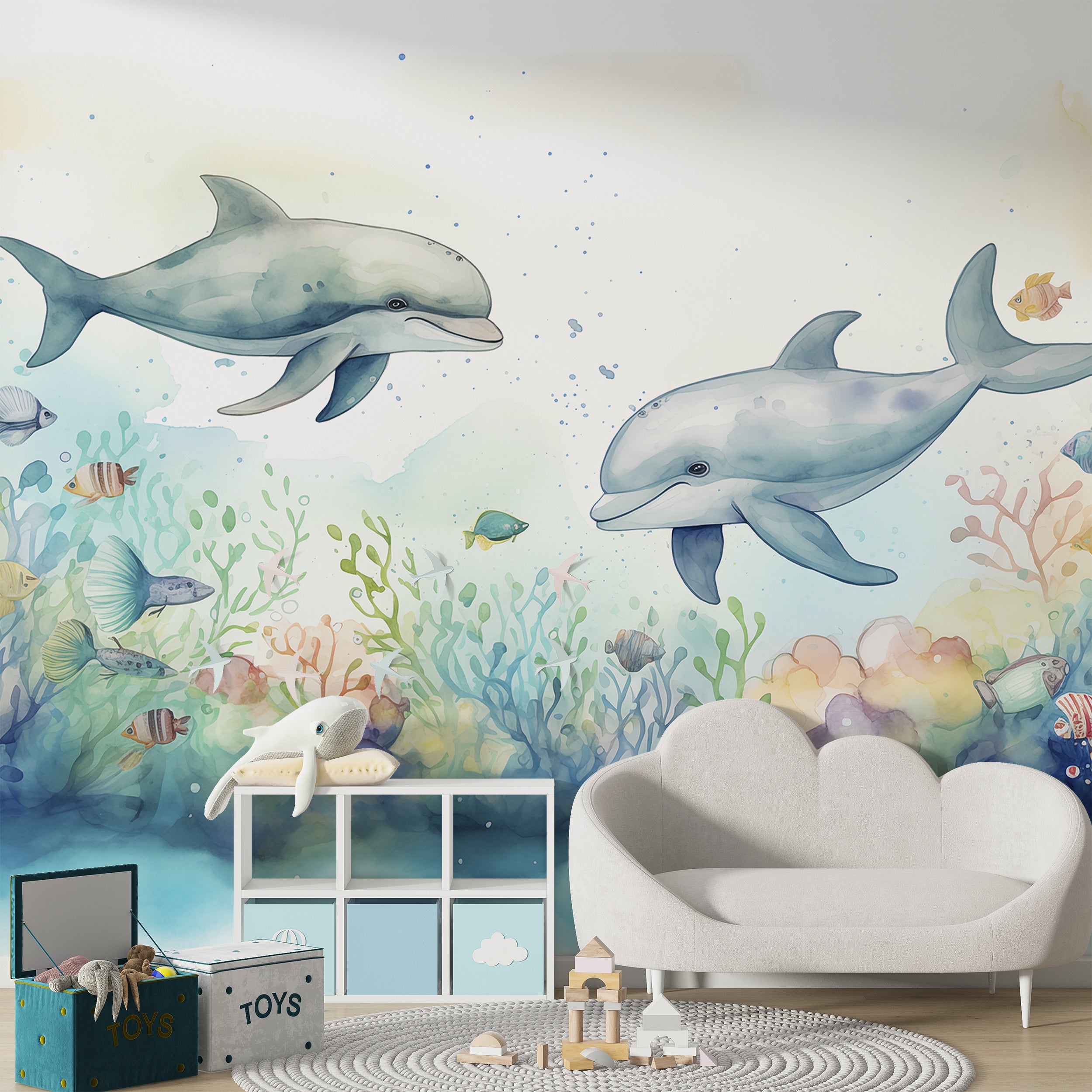 Whimsical Peel and Stick Dolphin Art
