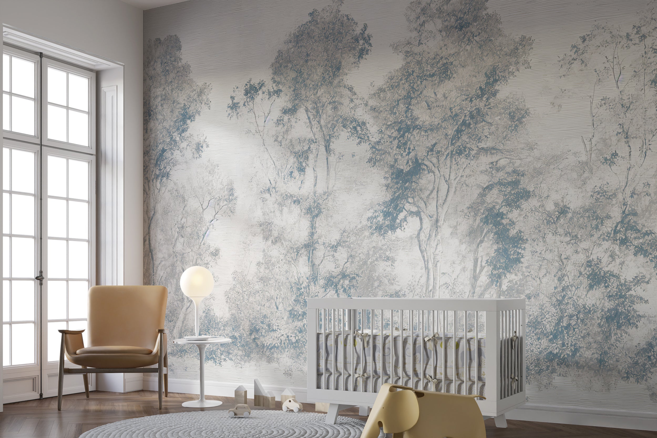 Calm forest scene in grayscale
Minimalist grey trees removable wallpaper