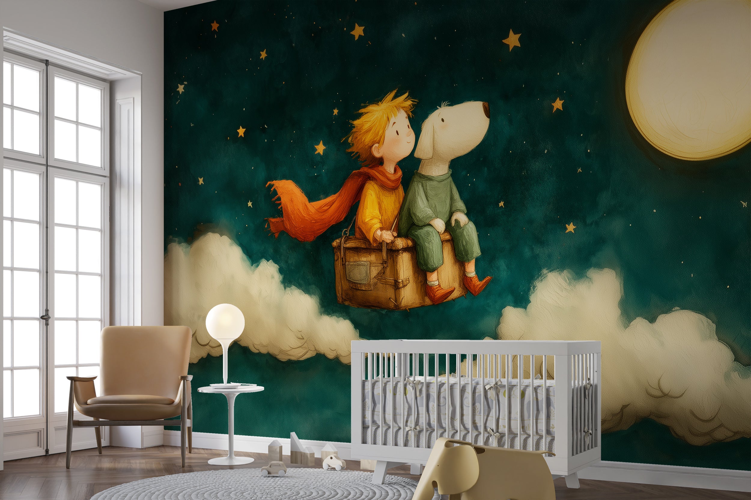 Dreamy starry night wall mural
Cartoon moon and stars wallpaper