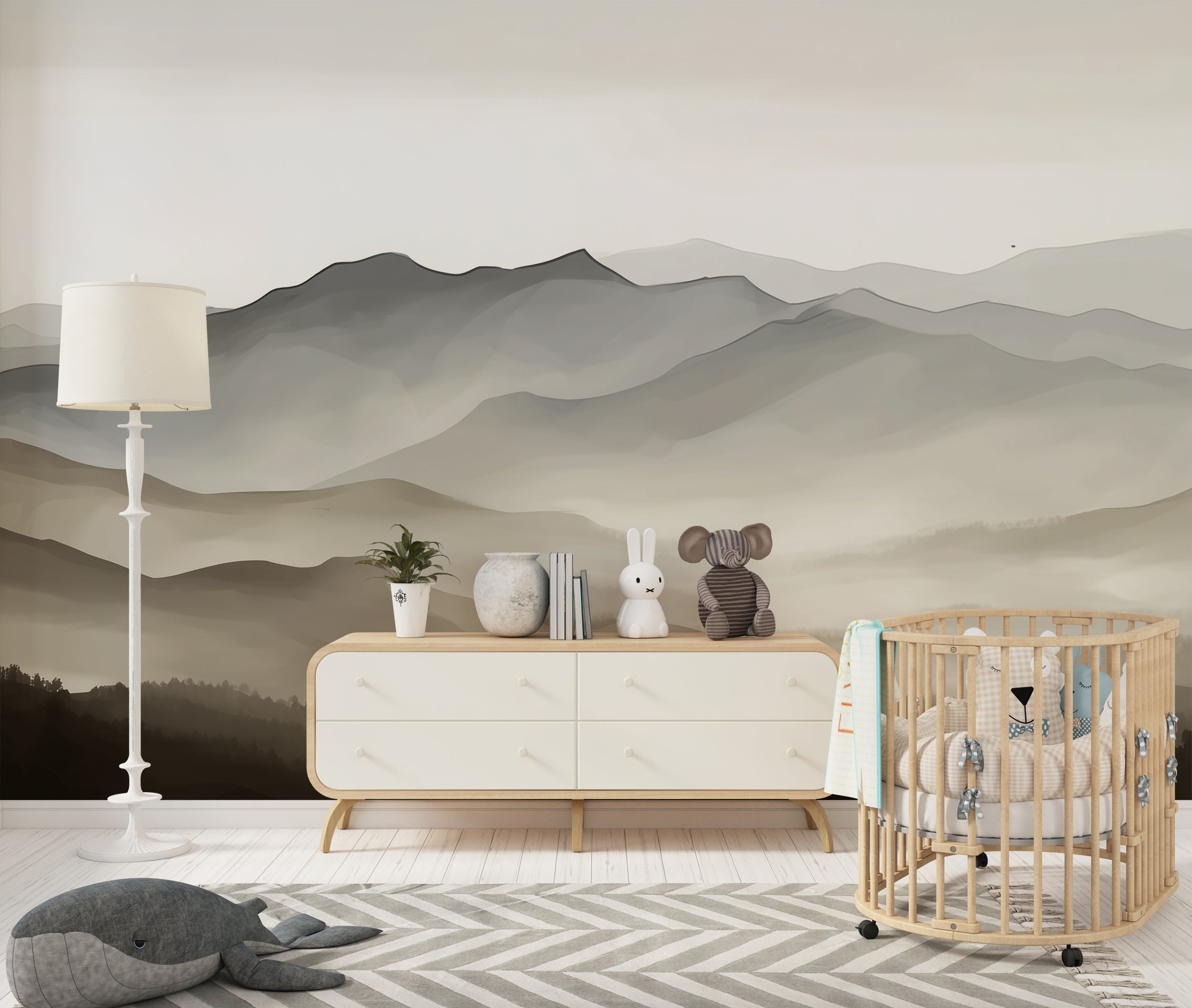 serene nature-inspired wallpaper
calming neutral mountainscape mural