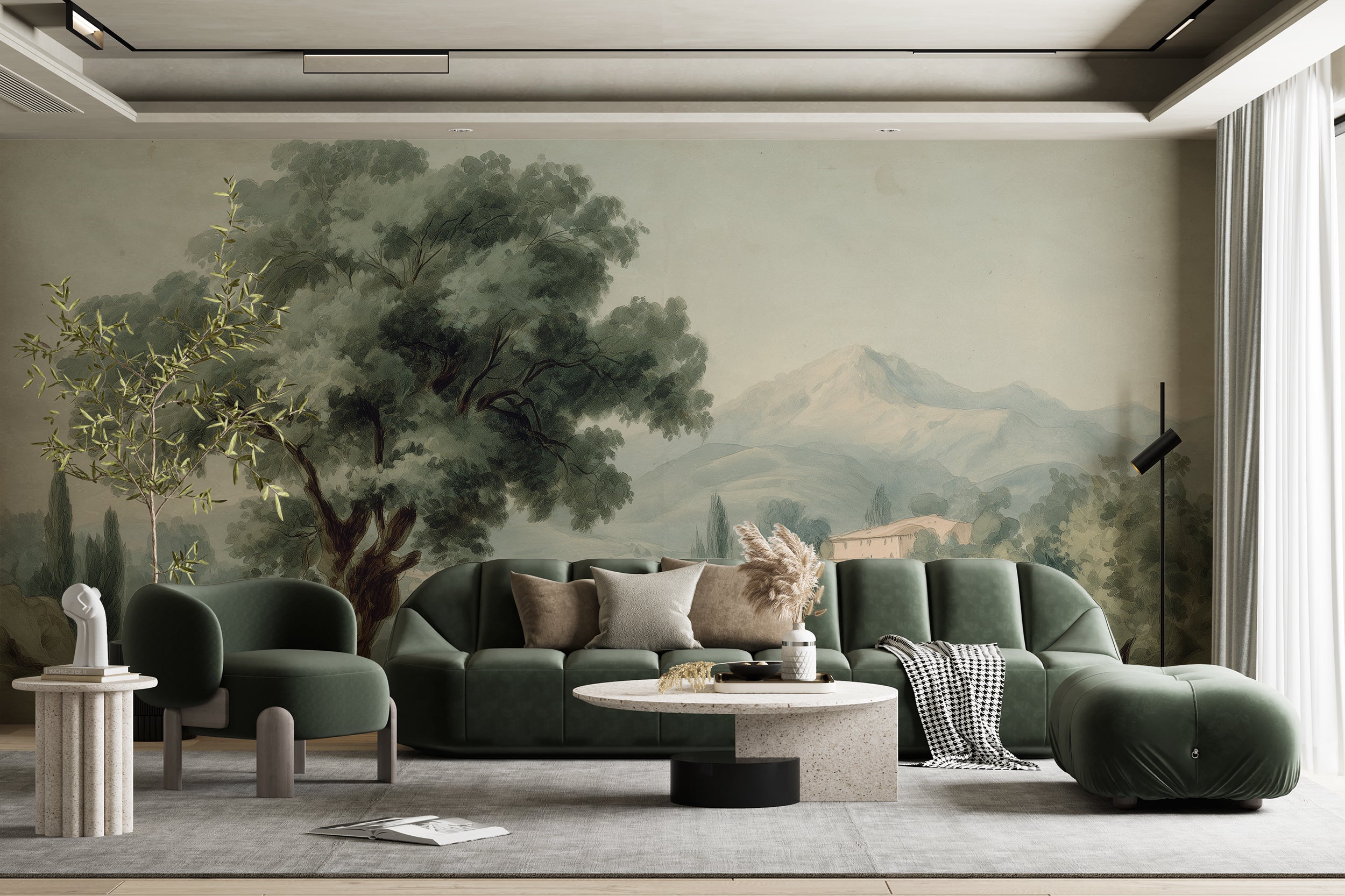 Soft pastel hills wall decor
Peaceful outdoor scenery mural