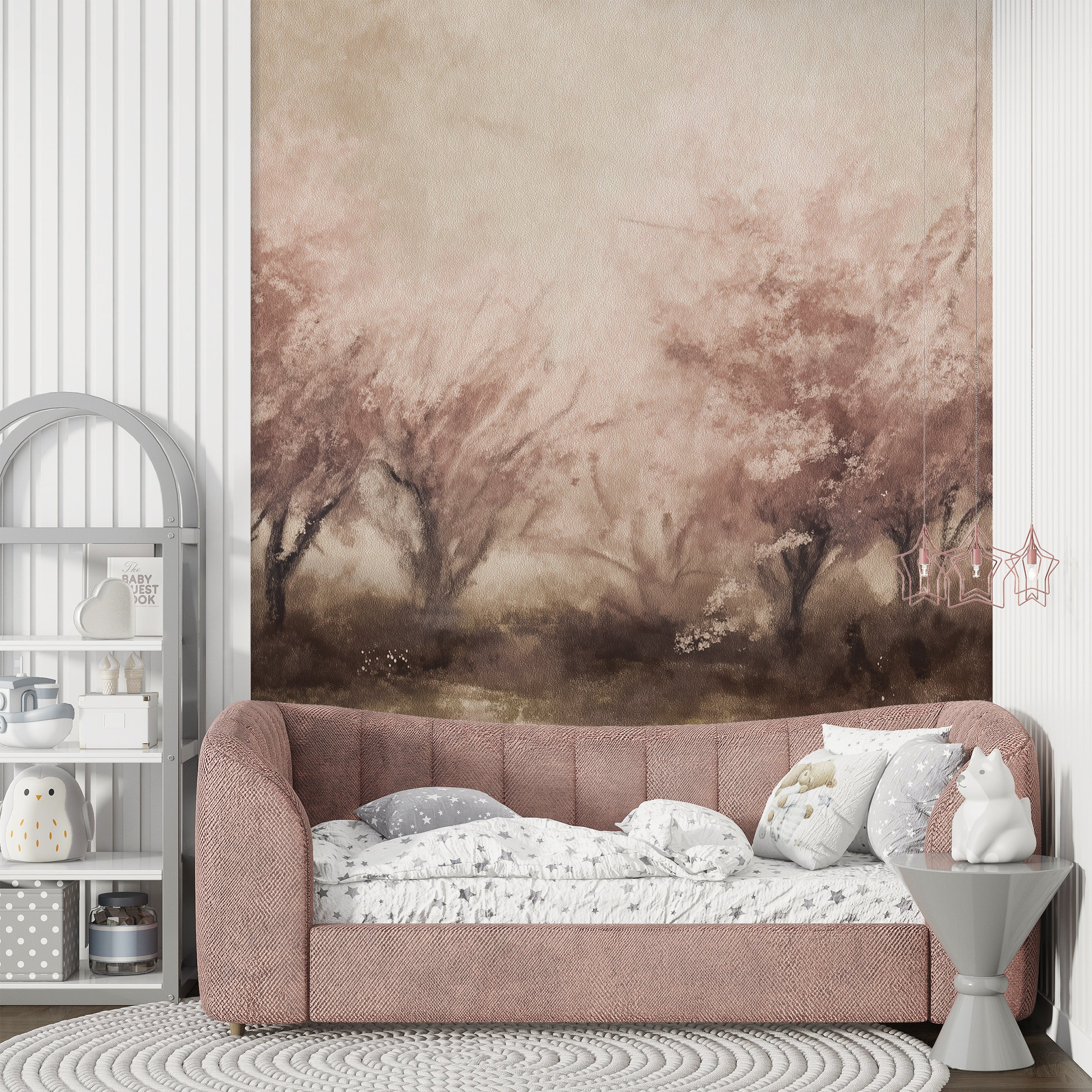 light pink trees wall covering
asian inspired floral wallpaper